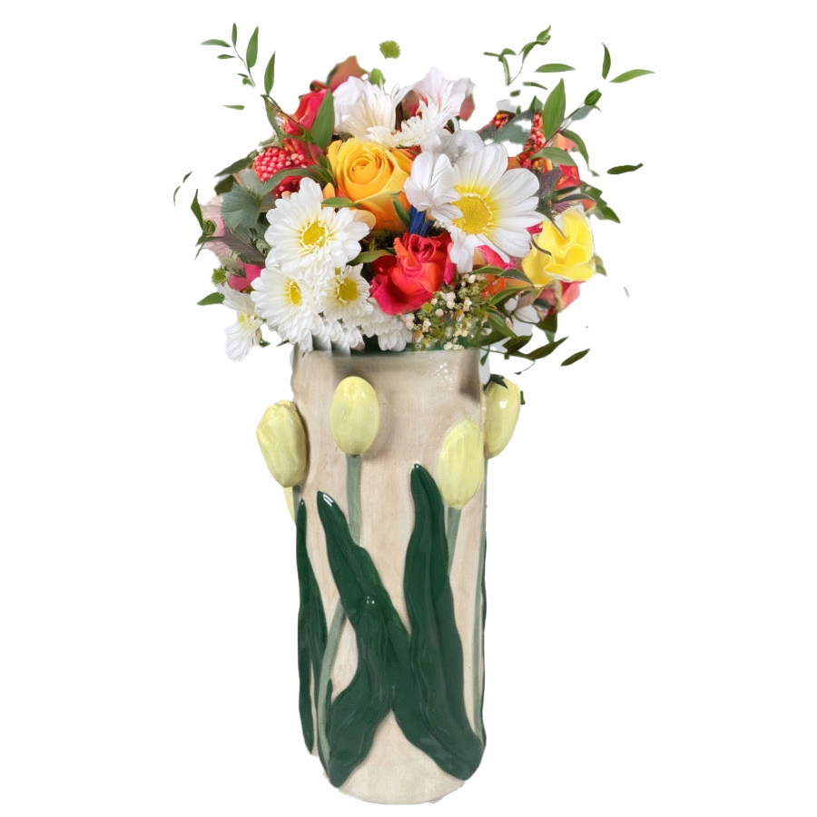 Ručně Malovaná Váza Na Květiny 22 cm, skandinávský tulipán, květiny, dárek