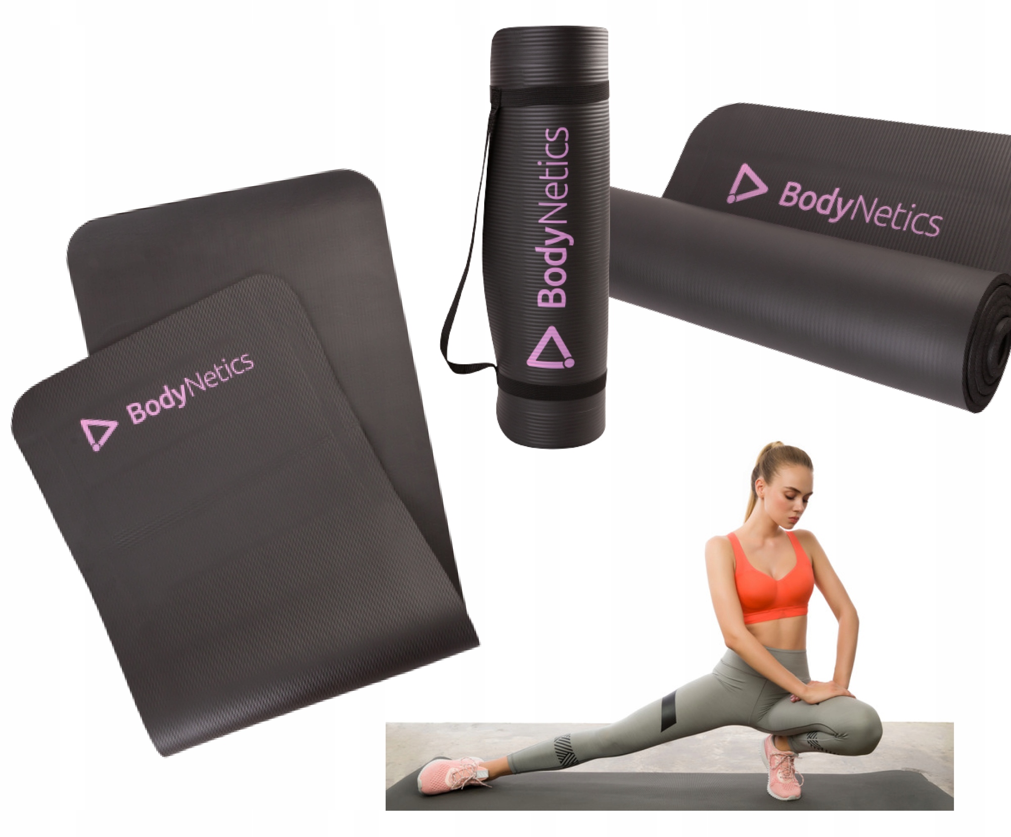 MATA FITNESS KARIMATA ĆWICZEŃ GRUBA 1CM CZERŃ+RÓŻ Model BN_NBR_1CM_CZ+R