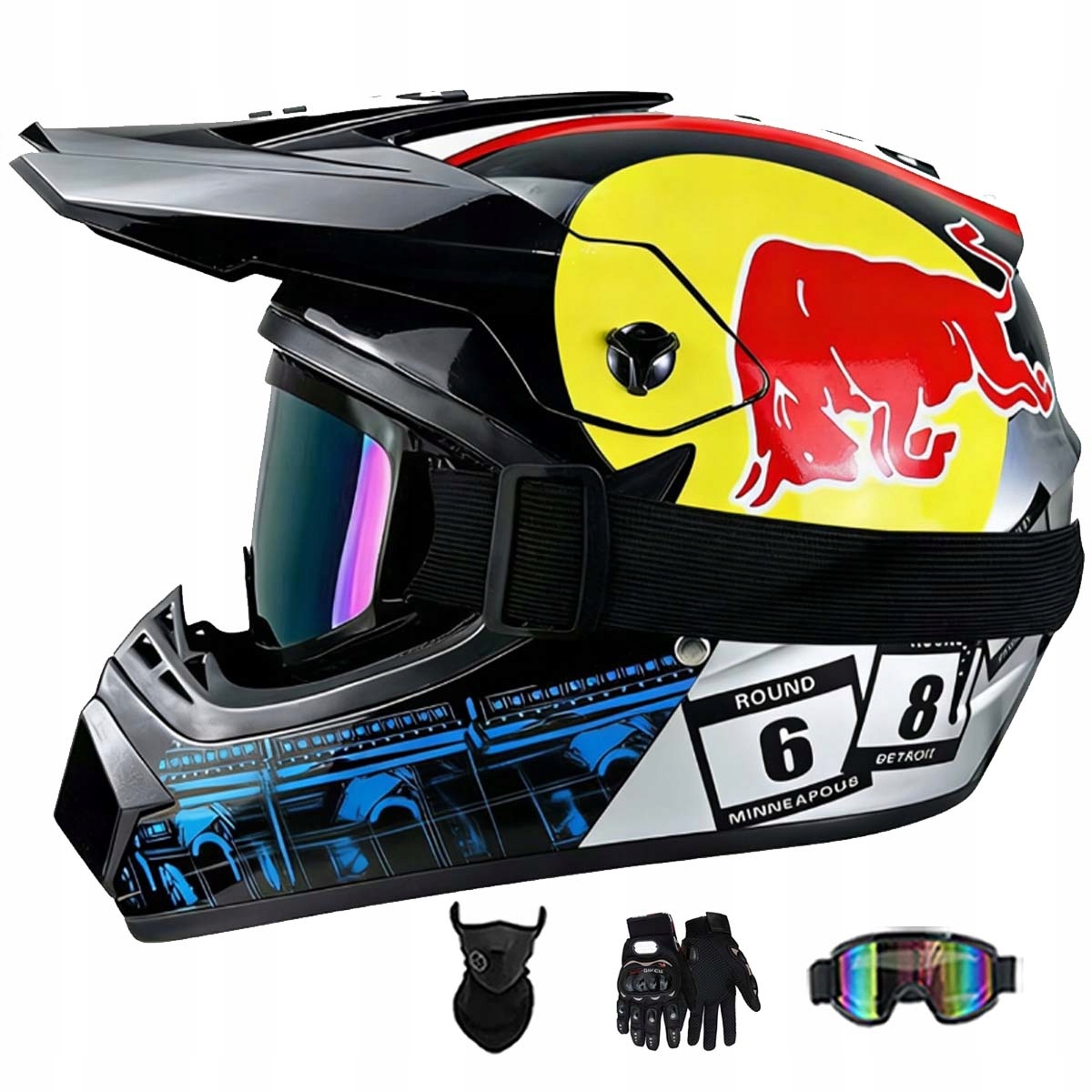 Motocyklová Přilba Lehká Enduro Quada Brýle Rukavice Maska XL