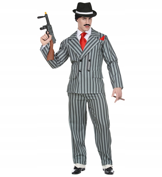Kostým Gangster S Pruhy Šedý Oblek Gangsta S