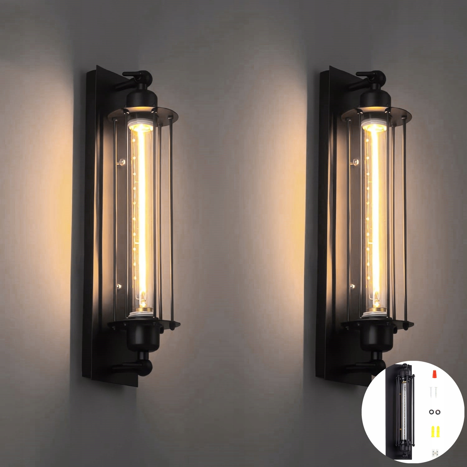 2ks Nástěnné svítidlo Retro černé Loft retro Lampa bílá teplá E27