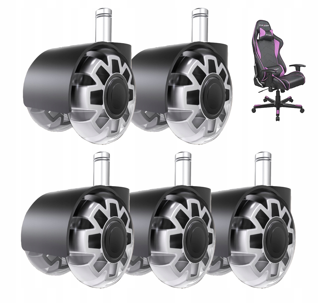 Sada 5 Tichých Pu Koleček Pro Kancelářské Židle 11X22MM 360* Parkety Koberec