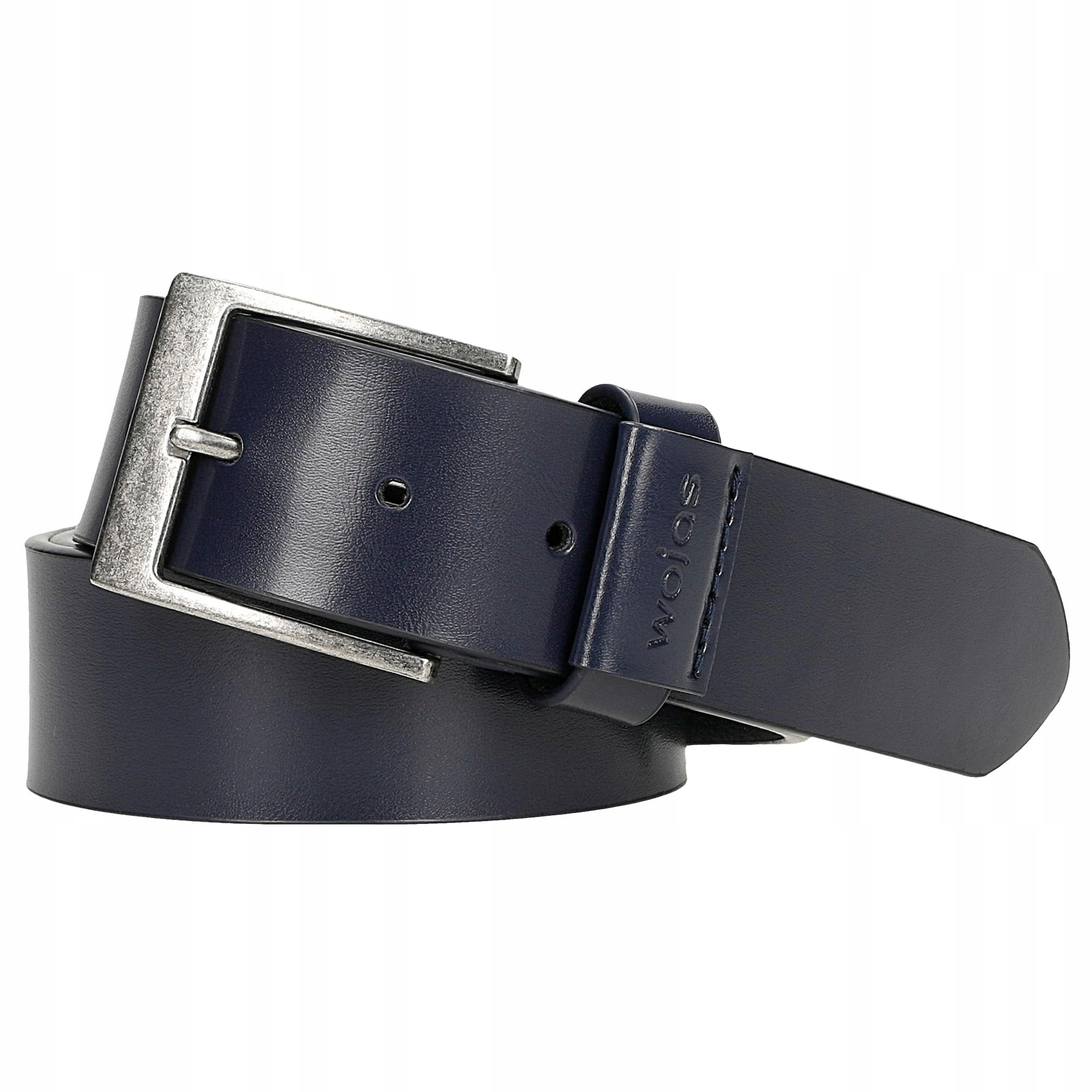 Pánský kožený pásek tmavě modré barvy se stříbrnou přezkou vel. 90