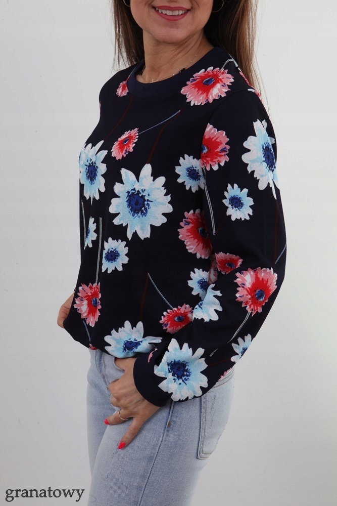 KLASYCZNA BLUZA NADRUK KWIATY PRINT ŚCIĄGACZE M/L Marka inna