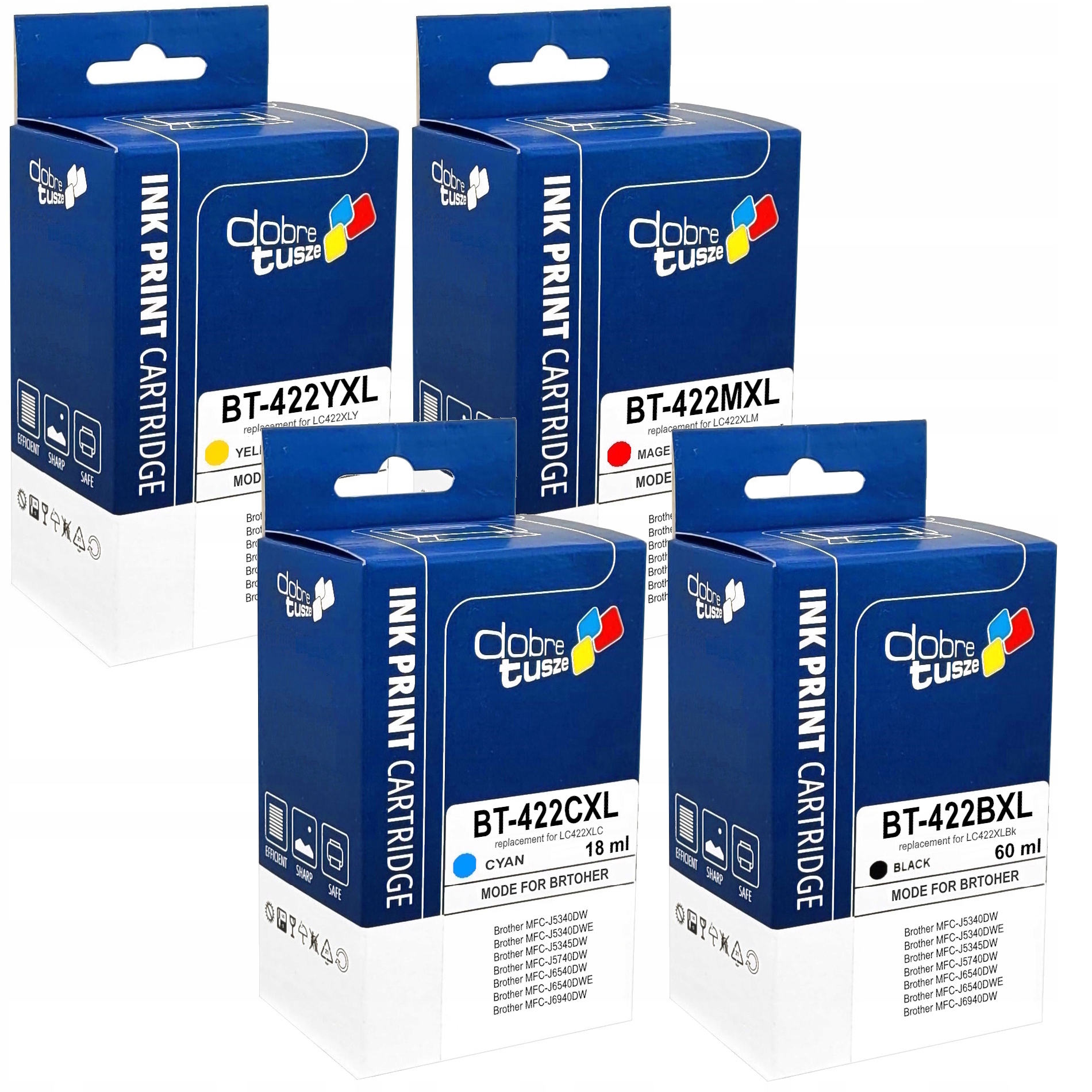 Tusze Do Drukarki Brother LC422XL MFC-J5340DWE MFC-J6540DWE MFC-J6940DW