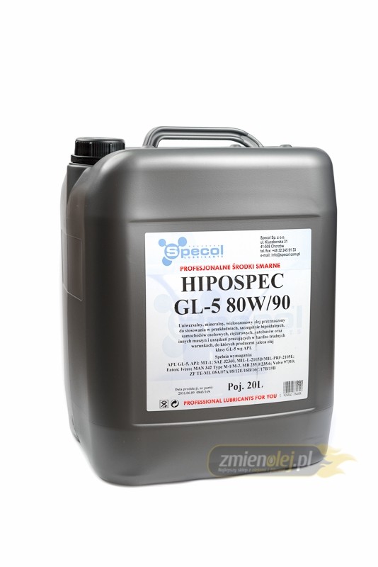 OSP 80W90 GL5 20L OLEJ SPECOL 80W90 20L GL5 HIPOSPEC / PRZEKŁADNIOWY