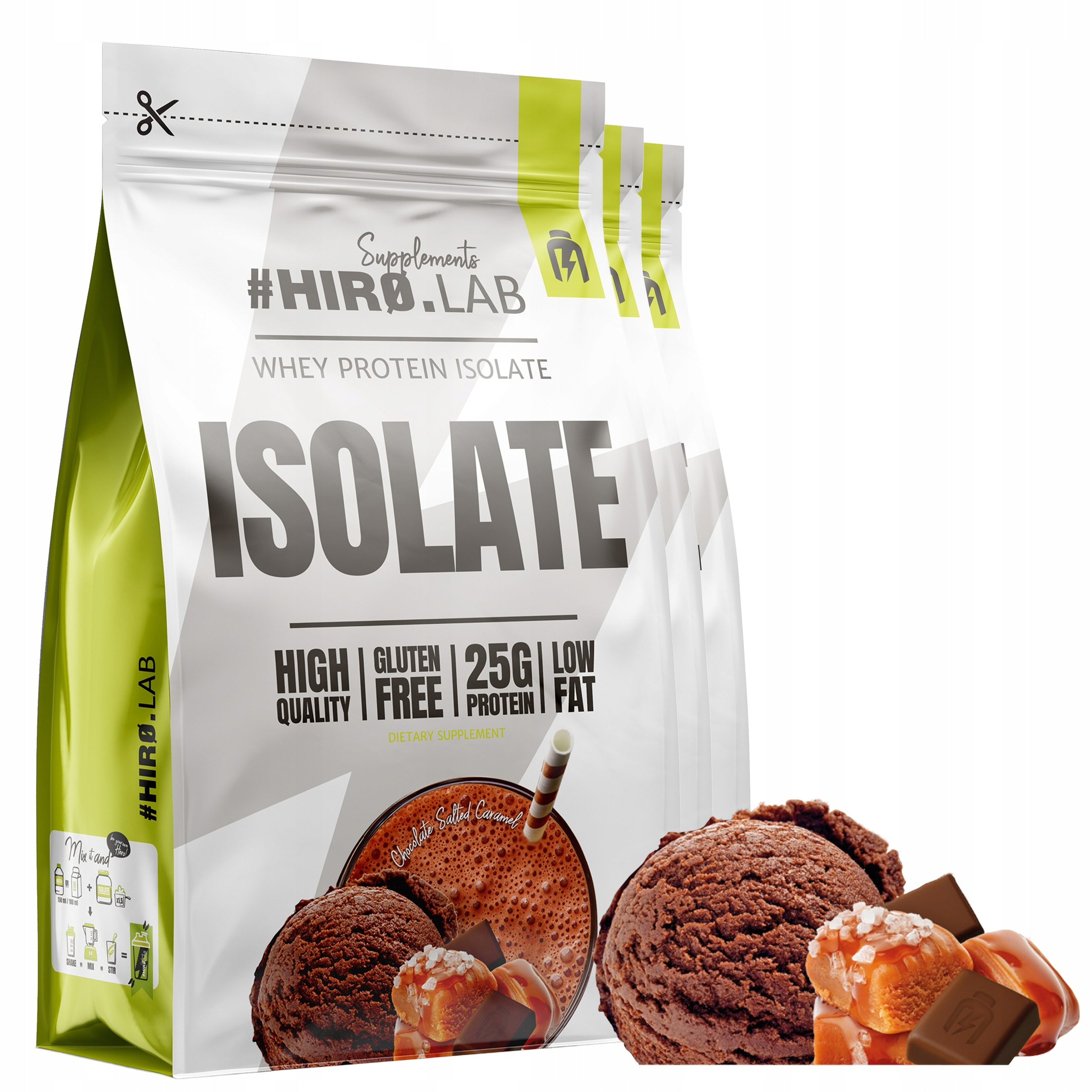 3x Izolát bílkovina Whey Protein 700 g Syrovátka Wpi Čokoláda Karamel Hiro.Lab