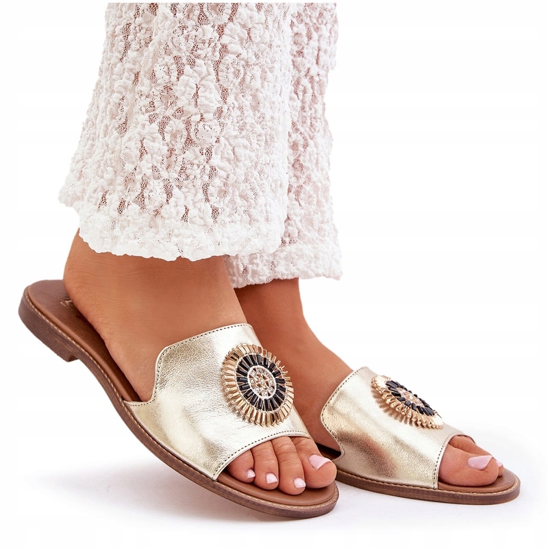 Nazouváky Z Přírodní Kůže Plochý Podpatek Zazoo 3047/O Zlaté 38