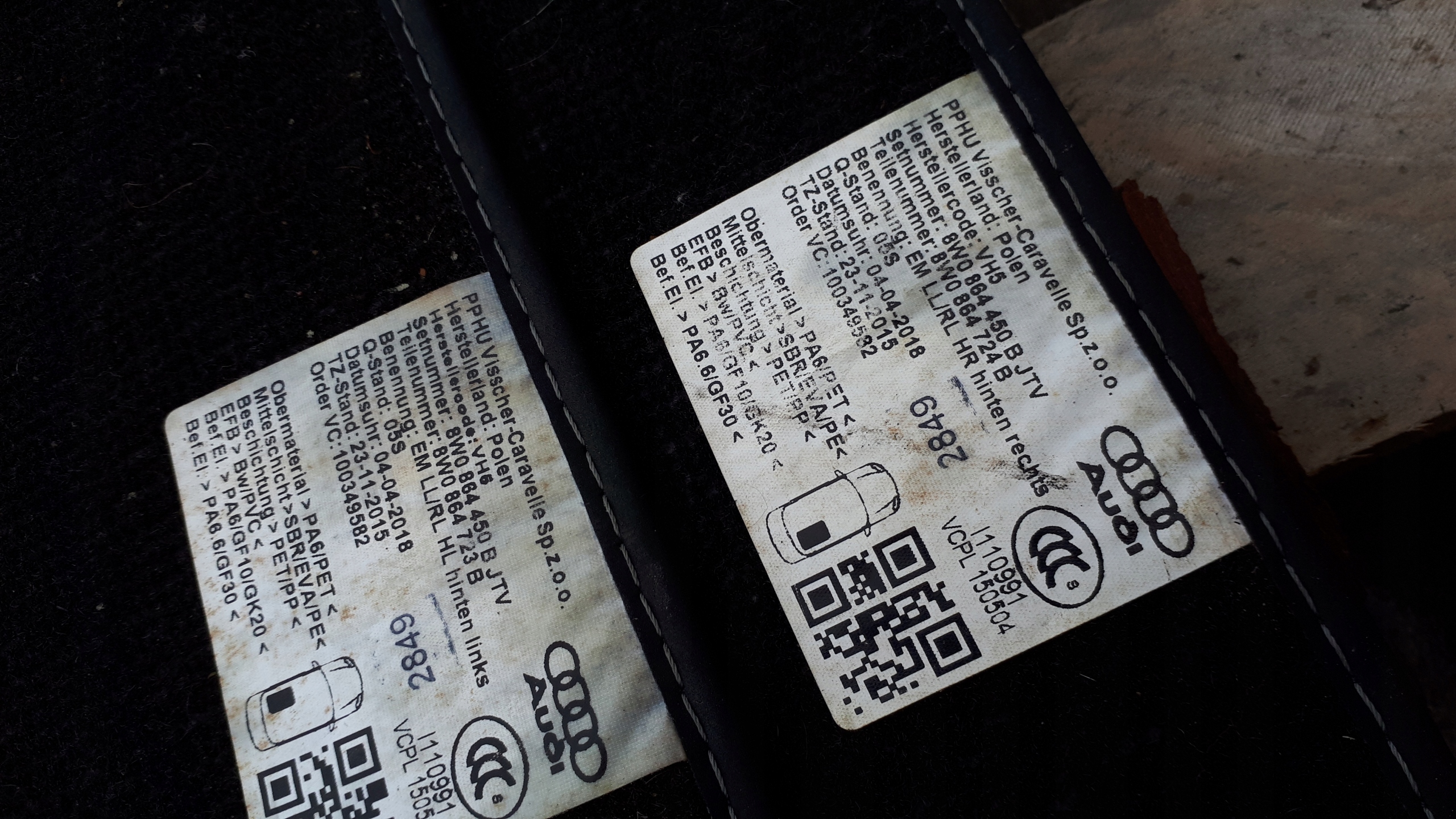 S4 B8 A4 B9 Tappetini moquette WELUROWE posteriore 2X