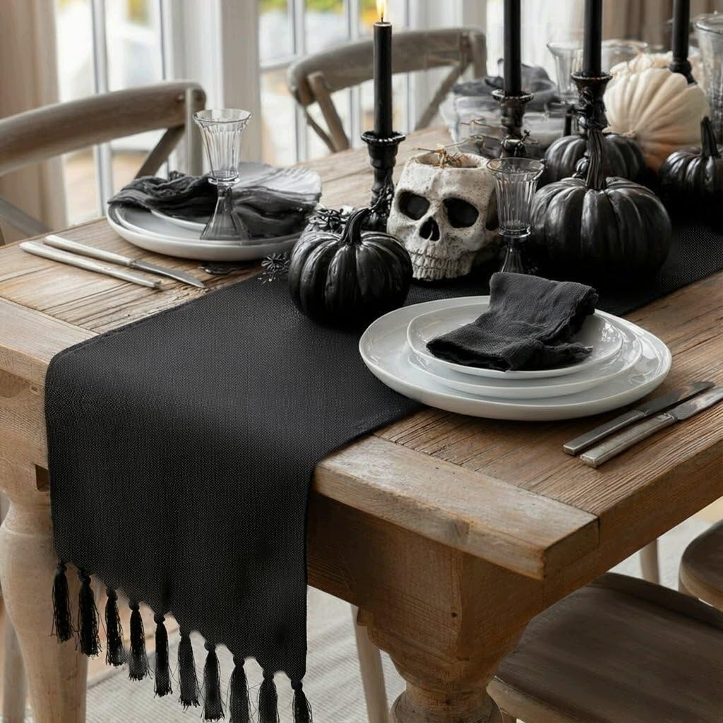 Stolní Běhoun Boho 33X243 CM Černý S Halloweenskými Třásněmi