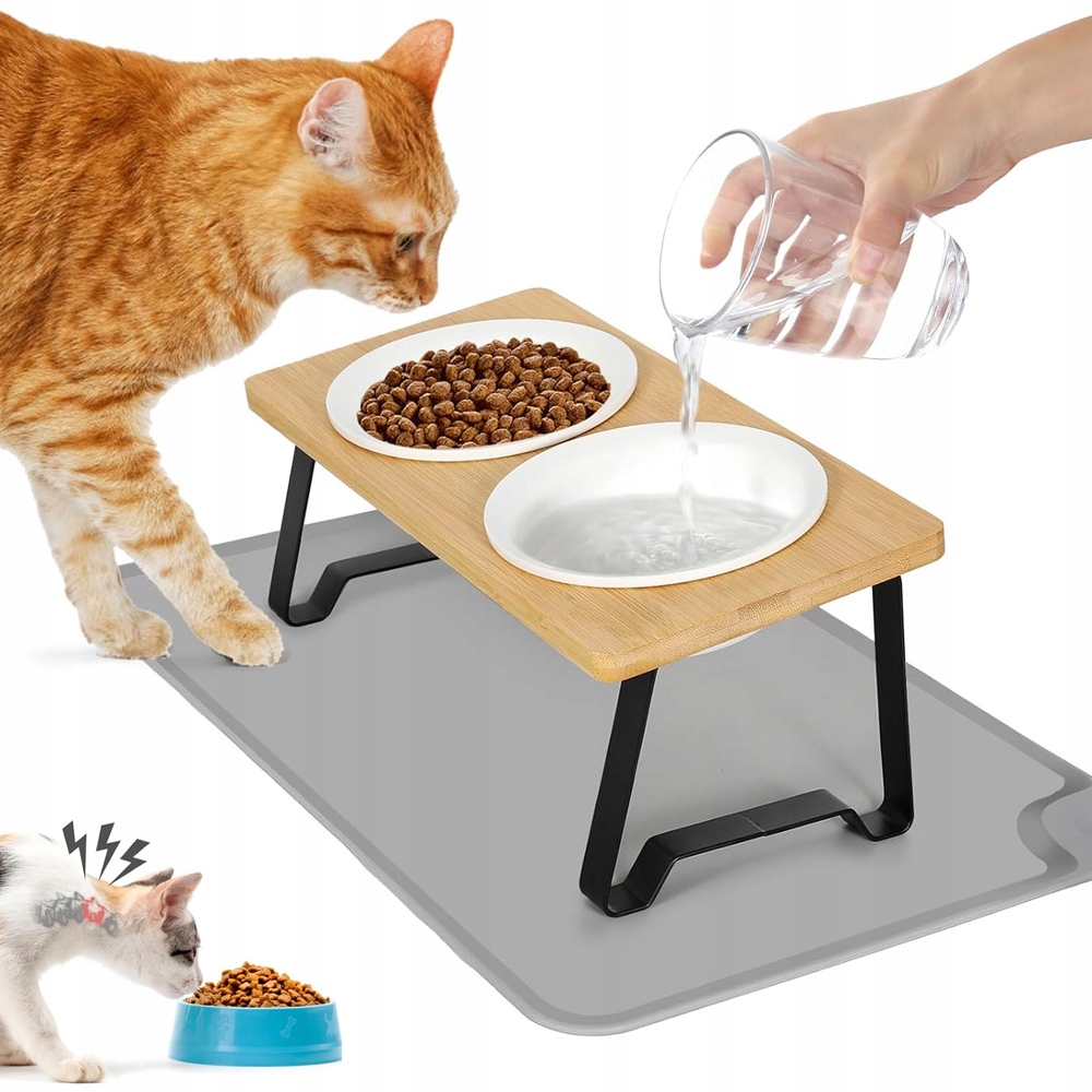 Levně Stojan Na Misky Pro Kočky Psa 2 Keramické Nádobí 15° Náklon