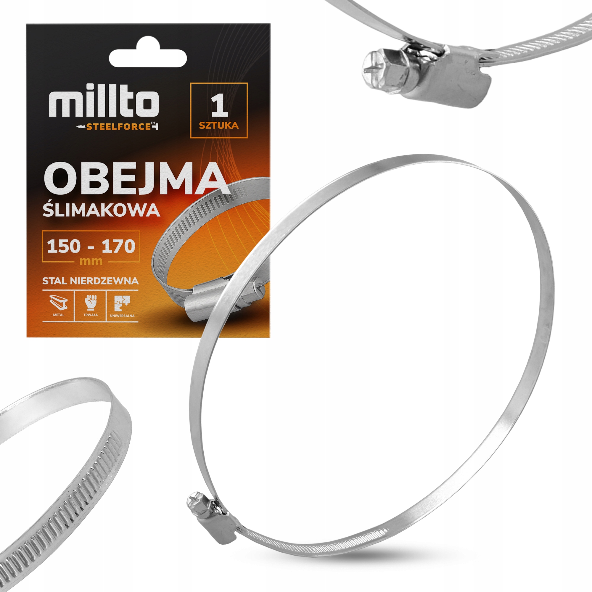 Opaska Zaciskowa Metalowa 150-170 mm Cybant Obejma Ślimakowa Skręcana Nq-m