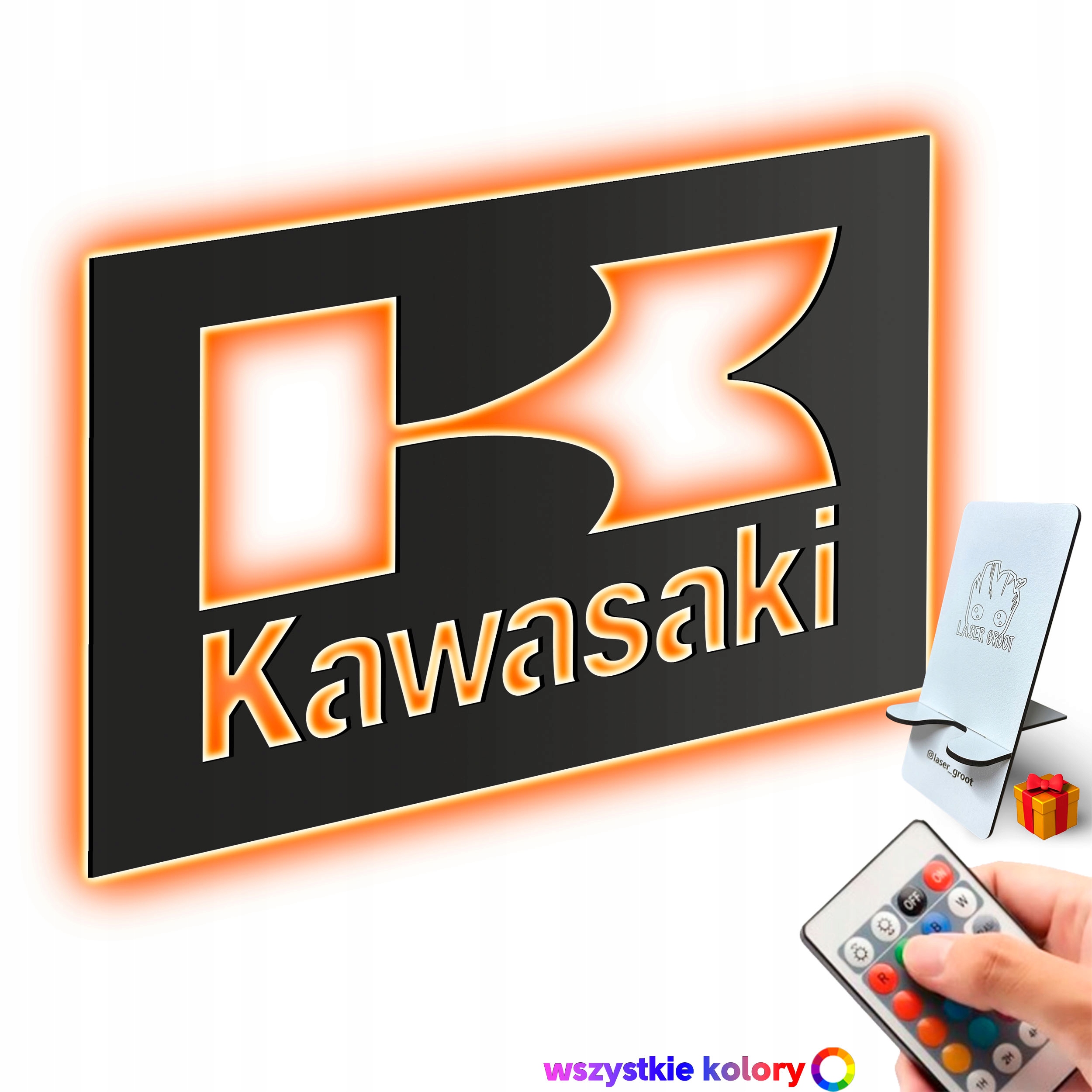 Dřevěný 3D obraz Logo Kawasaki Nástěnná Dekorace Dárek Noční Lampa Led