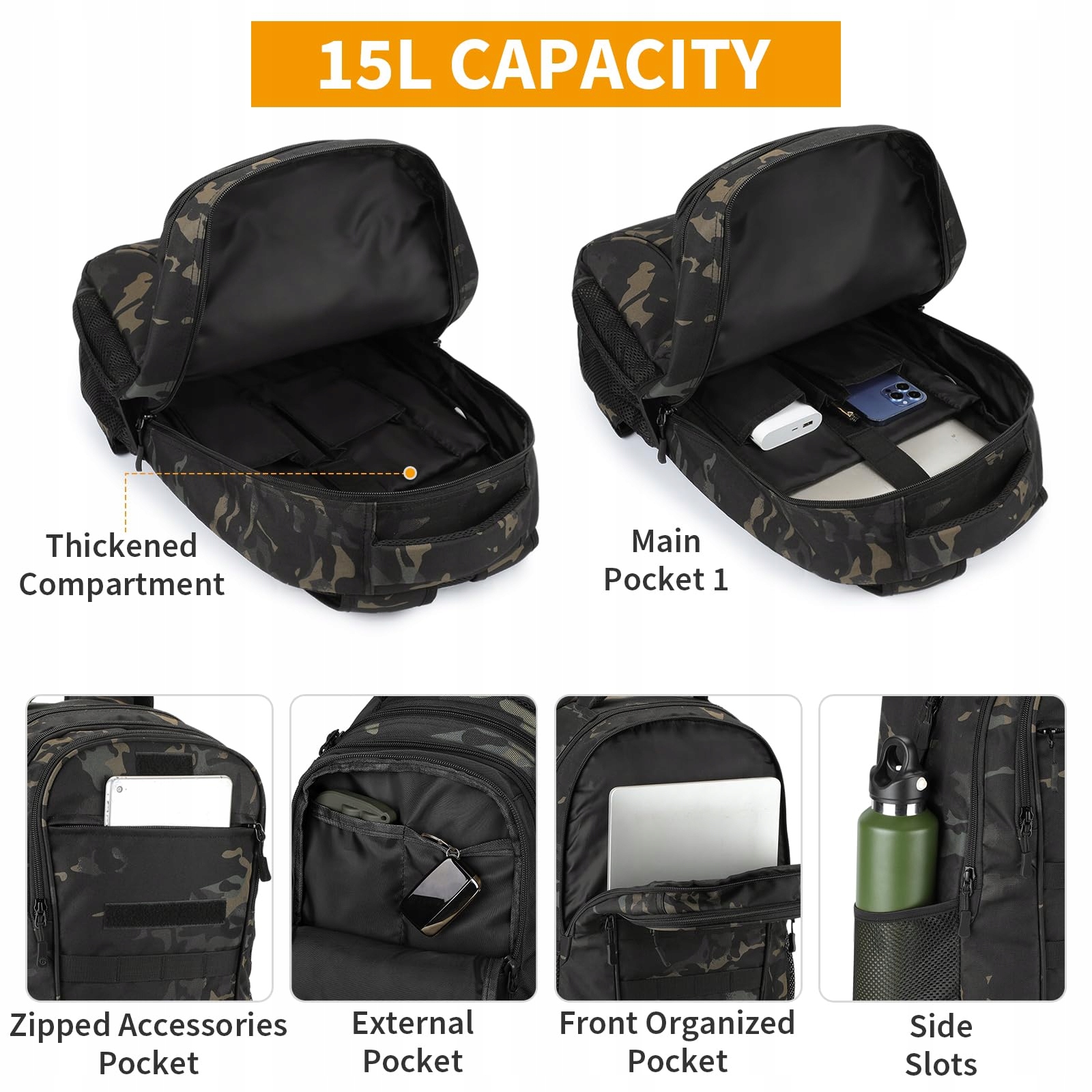 HUNTVP Plecak Wojskowy Męski 15L Taktyczny Molle Wodoodporny Camo — miniatura 2