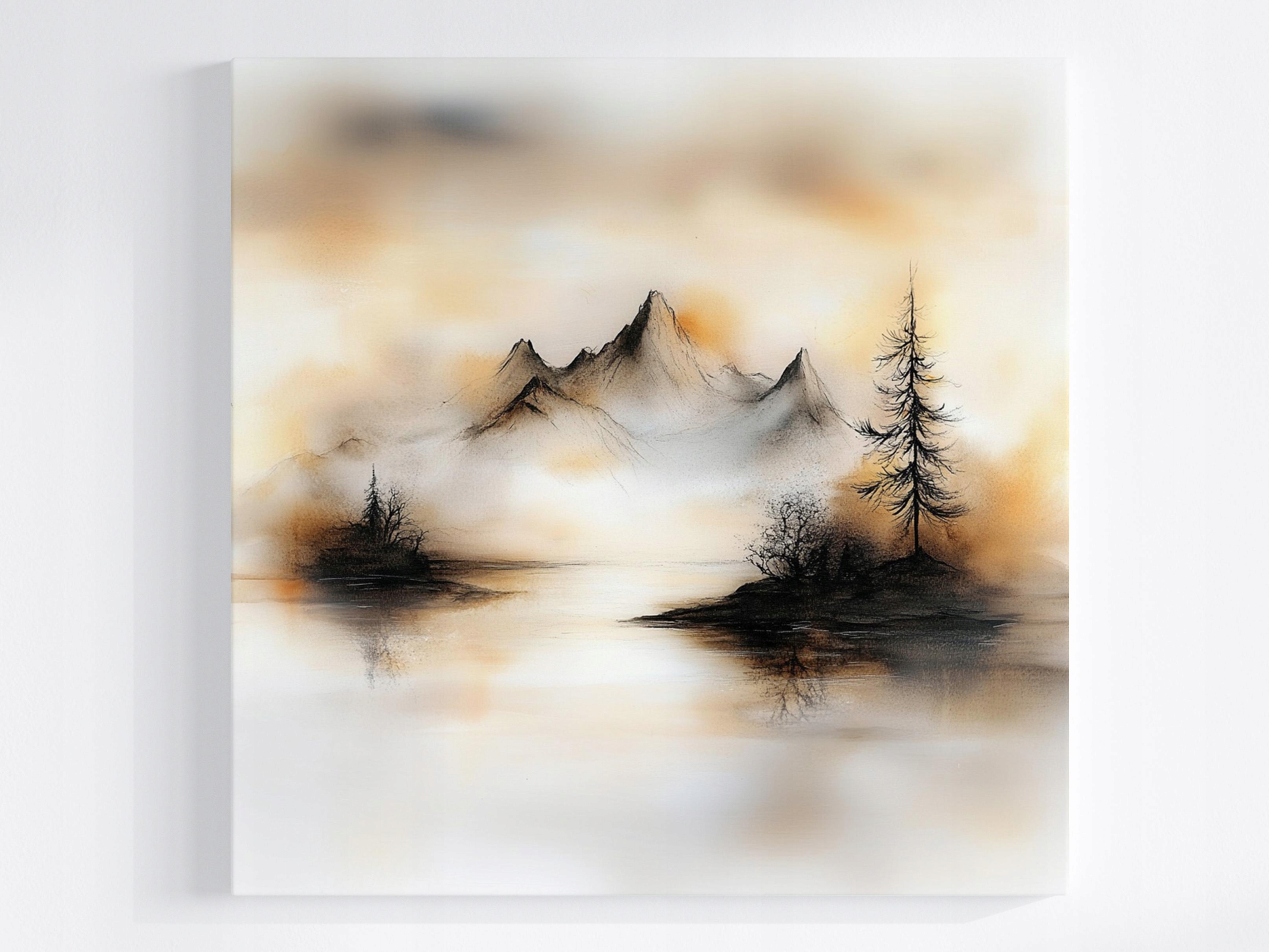 Obraz Na Plátně Canvas Grafika Krajina Hory Jezero Ostrov Strom 60x60