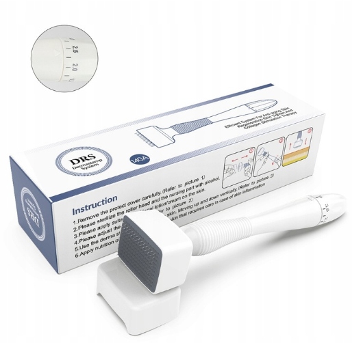 Derma roller s nastavitelnou délkou jehel 0 – 3 mm pro obličej a pokožku hlavy