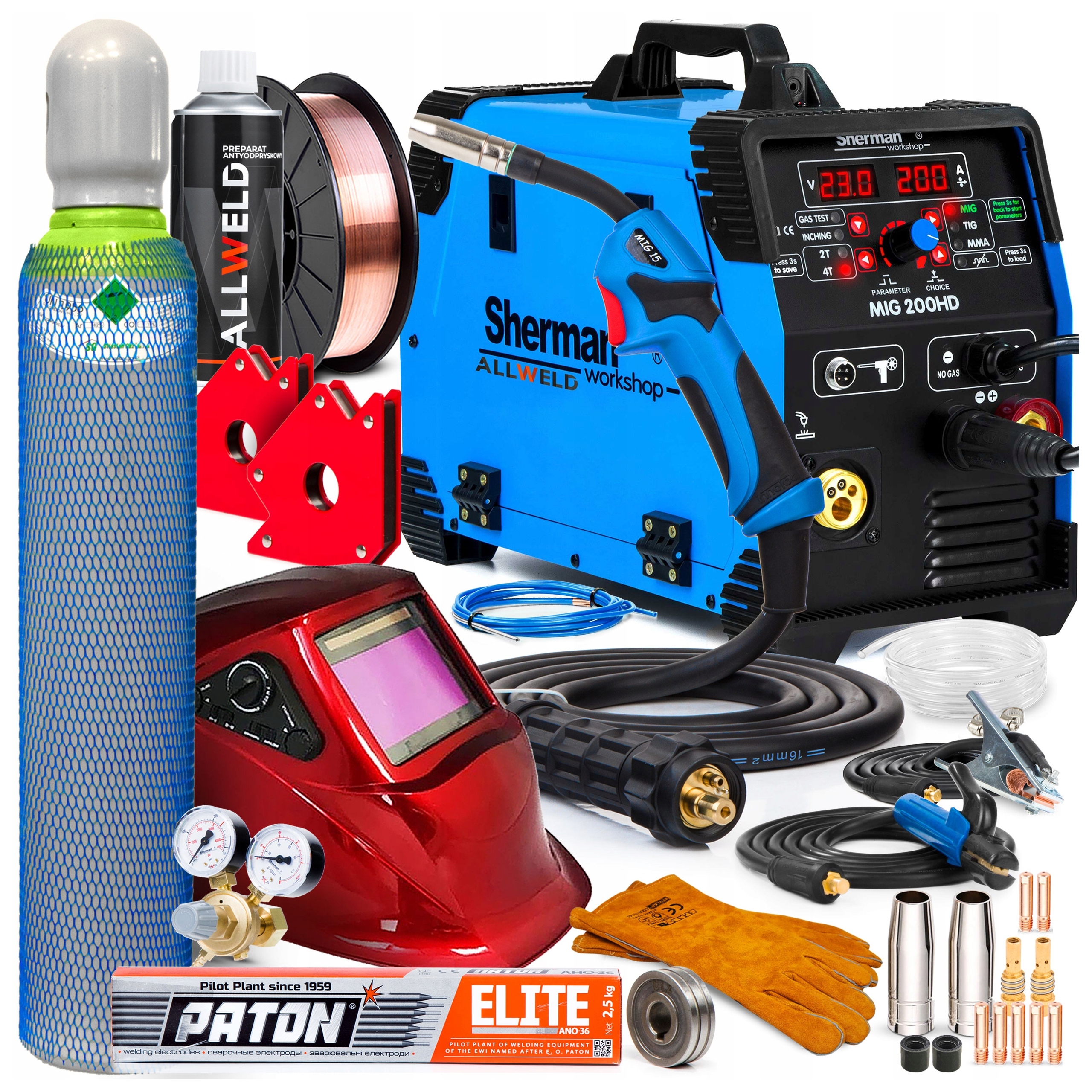 Invertorová Svářečka Sherman Mig 200HD Mma Tig Alu Syn Igbt 200A 230V 3V1