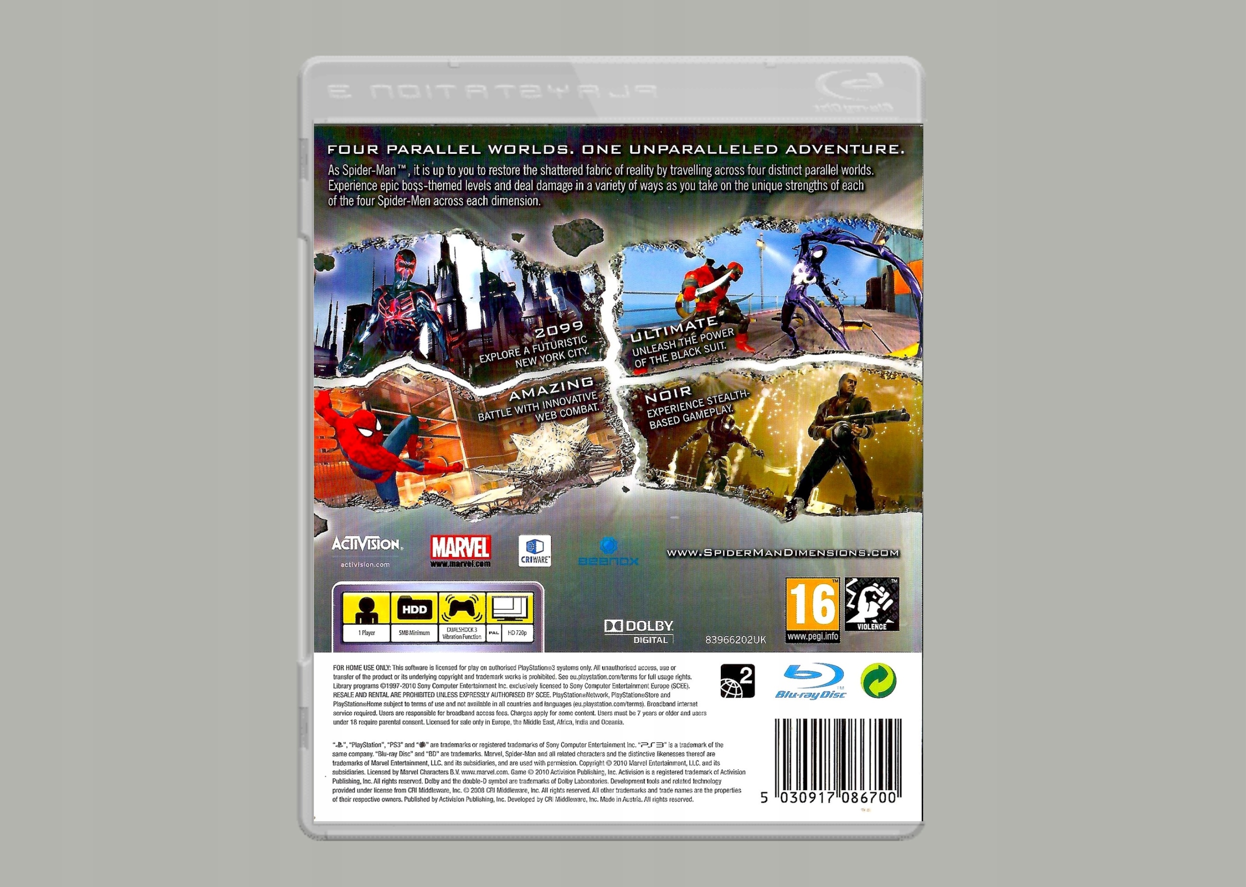 PS3 SPIDER-MAN SHATTERED DIMENSIONS Maksymalna liczba graczy 1