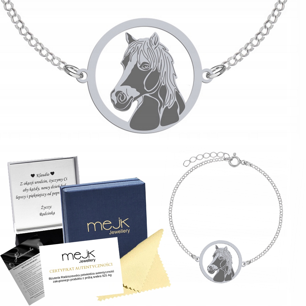 Stříbrný náramek s koněm Haflinger 925 Řetízek Šperky Gravírování