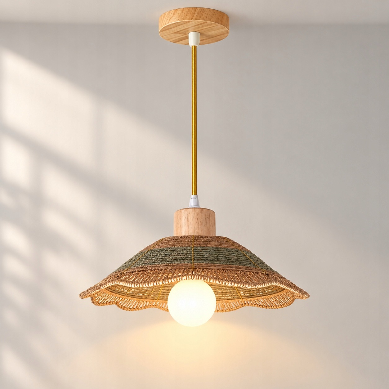 Regulowana lampa wisząca z rattanu, ręcznie tkana, drewniana, boho, lampa sufitowa