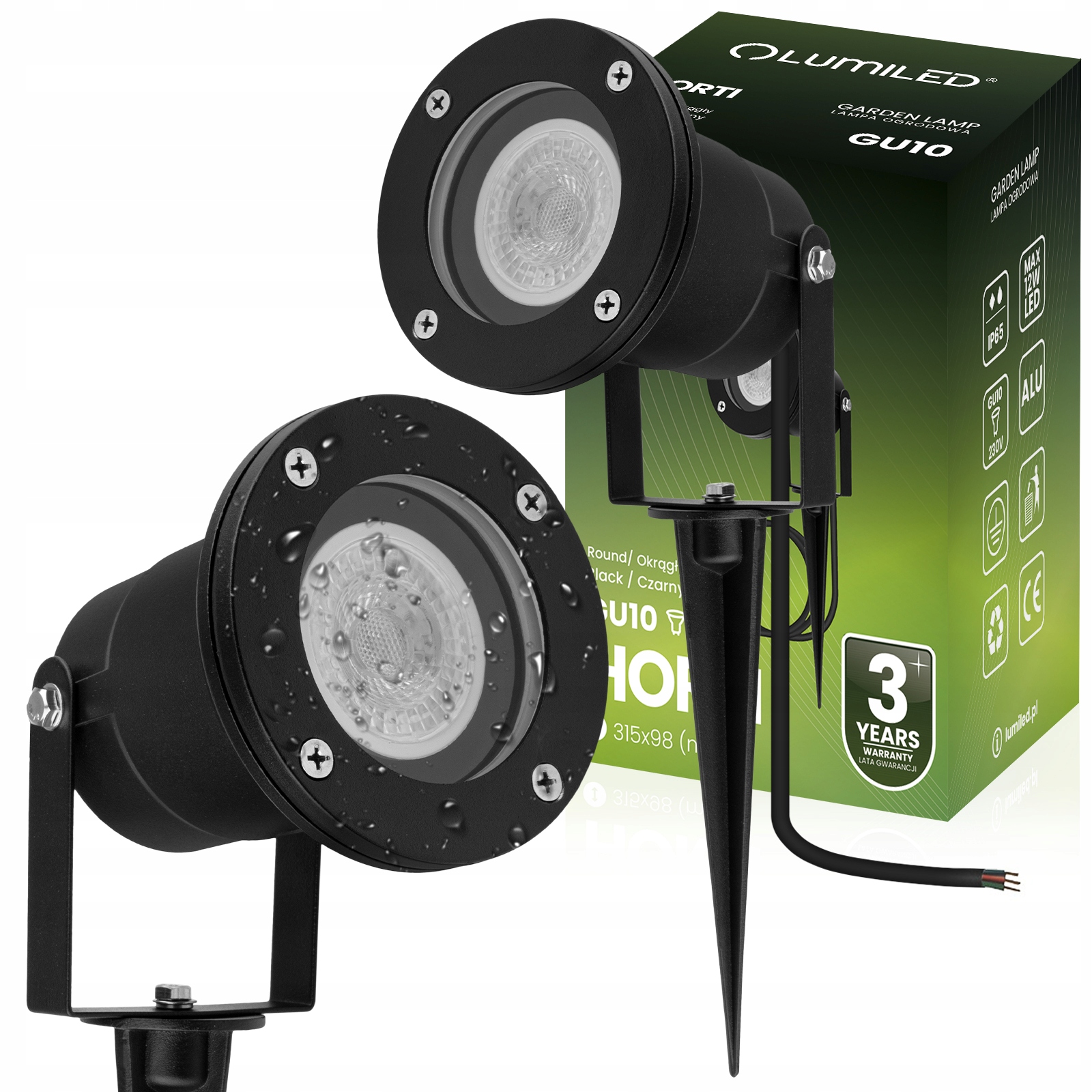 Lampa Ogrodowa LED REFLEKTOR WBIJANY GU10 IP65 SZCZELNA z PRZEWÓD