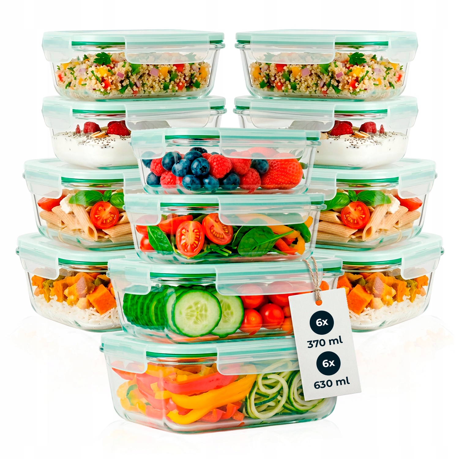 12x Pojemniki Szklane Lunchbox Do Piekarnika ze Szkła Borokrzemowego