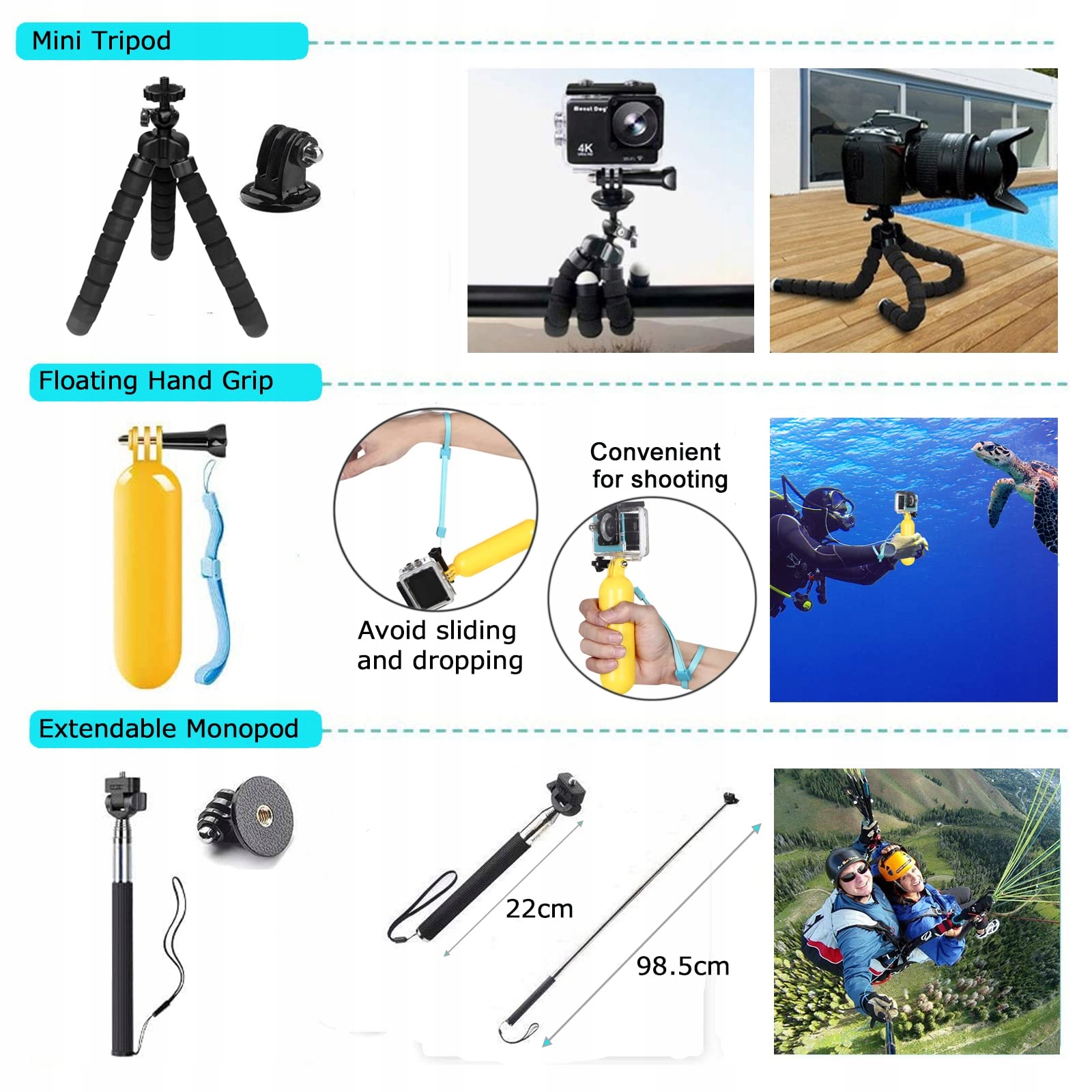 Zestaw Akcesoriów 50w1 Do Kamer Sportowych GoPro DJI Insta360 BONVVIE — miniatura 3