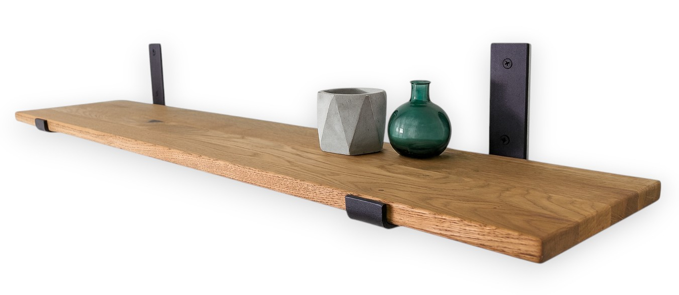 Závesná nástenná dubová polica Loft drevená industriálna 130 cm x 15 cm