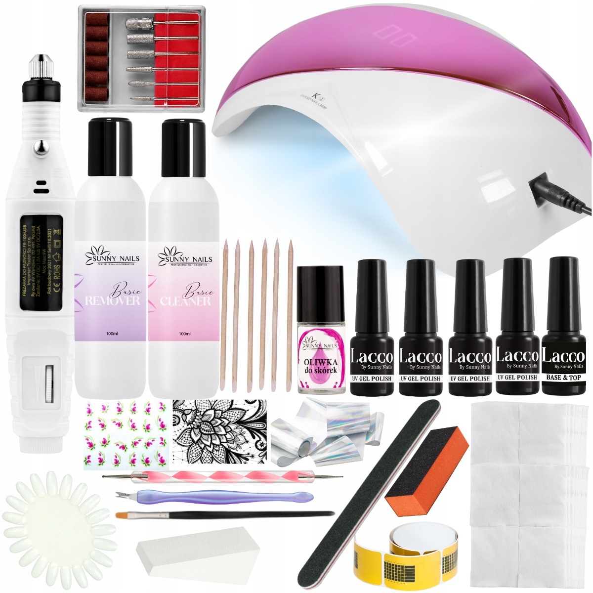 ZESTAW do Robienia PAZNOKCI Hybryd LAMPA LED48W FREZARKA ZESTAW DO PAZNOKCI