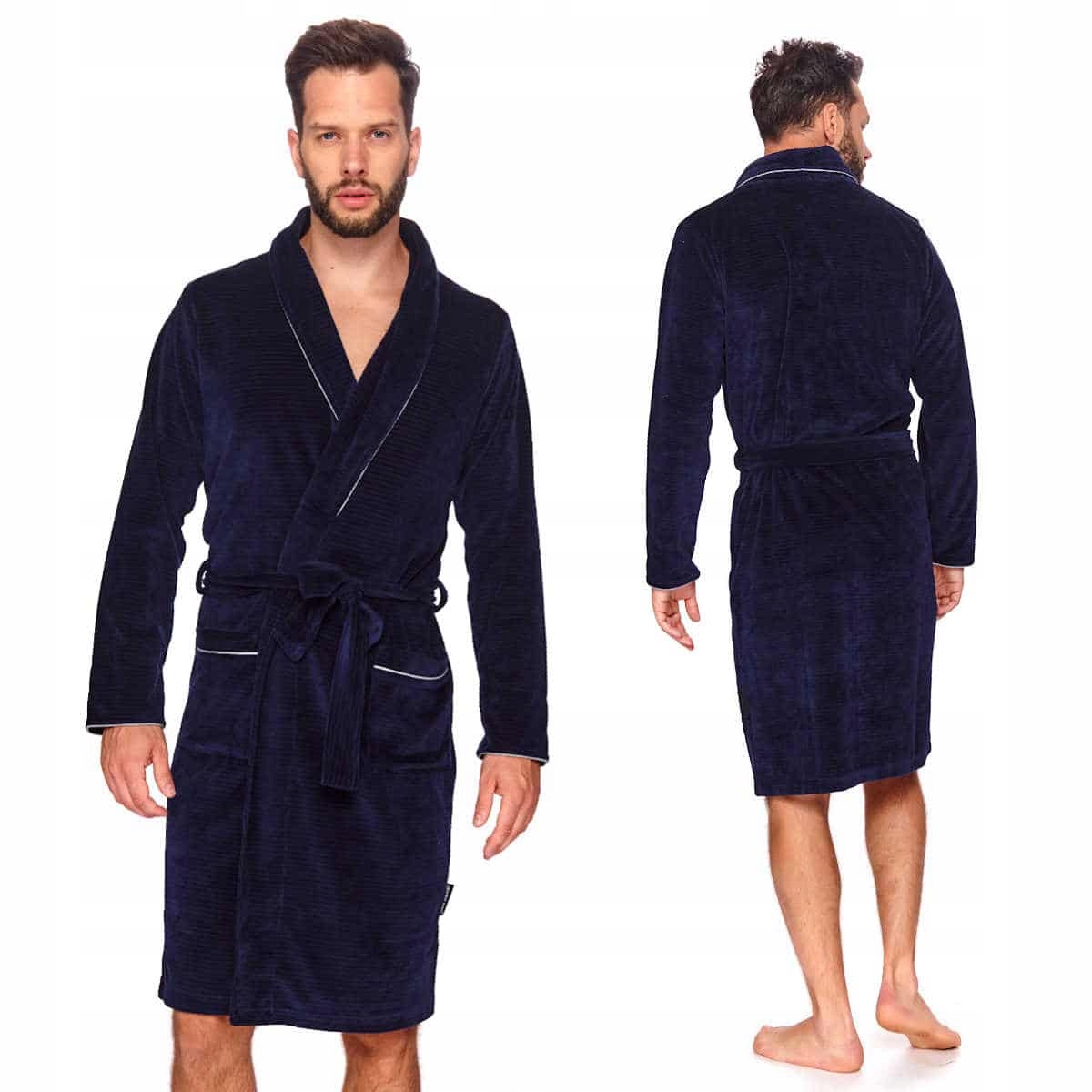 Pánský pruhovaný župan M 6063 Navy Blue