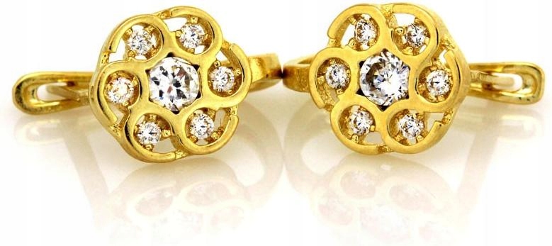 Zlaté náušnice 585 se zirkonovým květem, elegantní vzor 14k