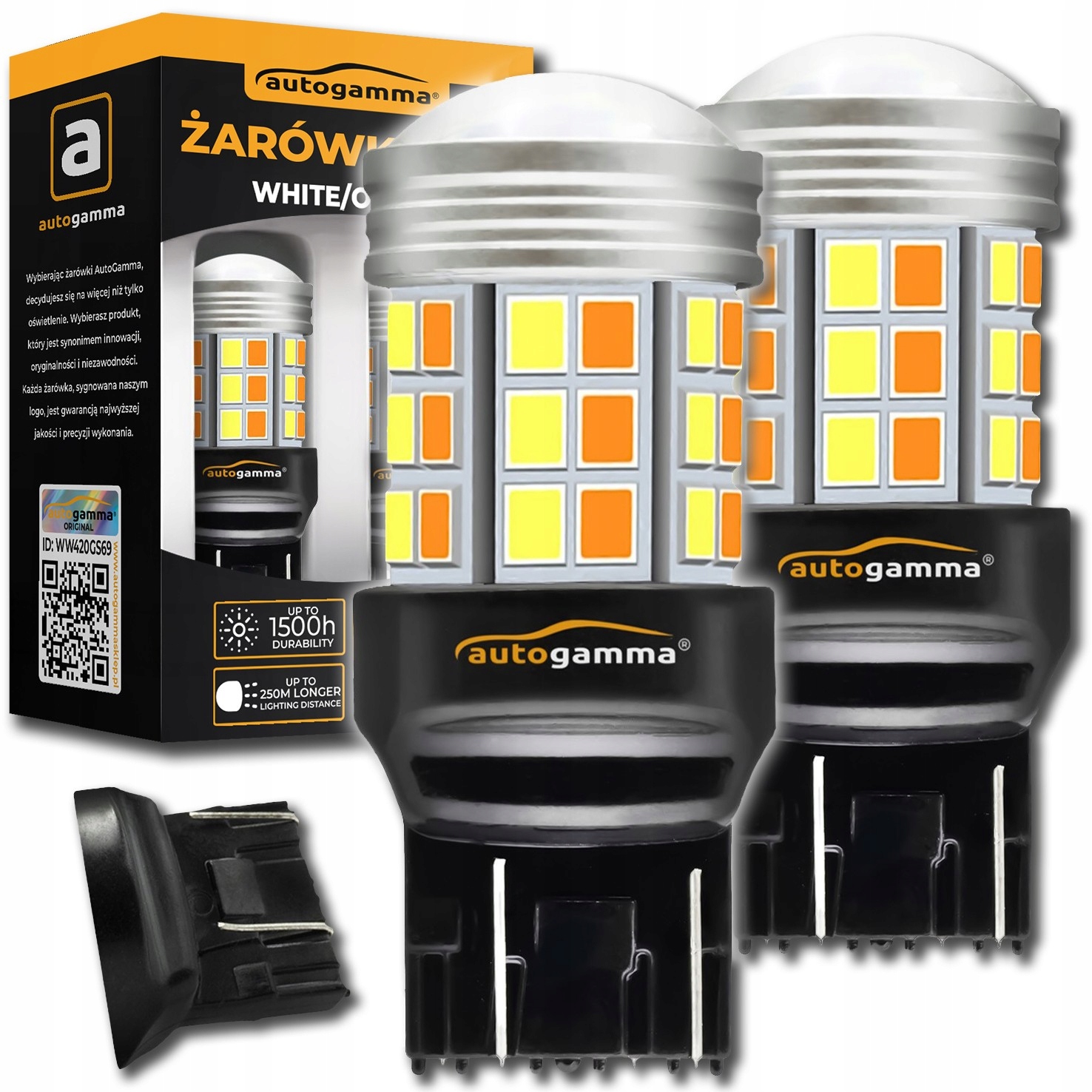 Żarówki W21/5W WY21/5W Led 7443 Dual Color Smd Biały Pomarańczowy 2 szt.