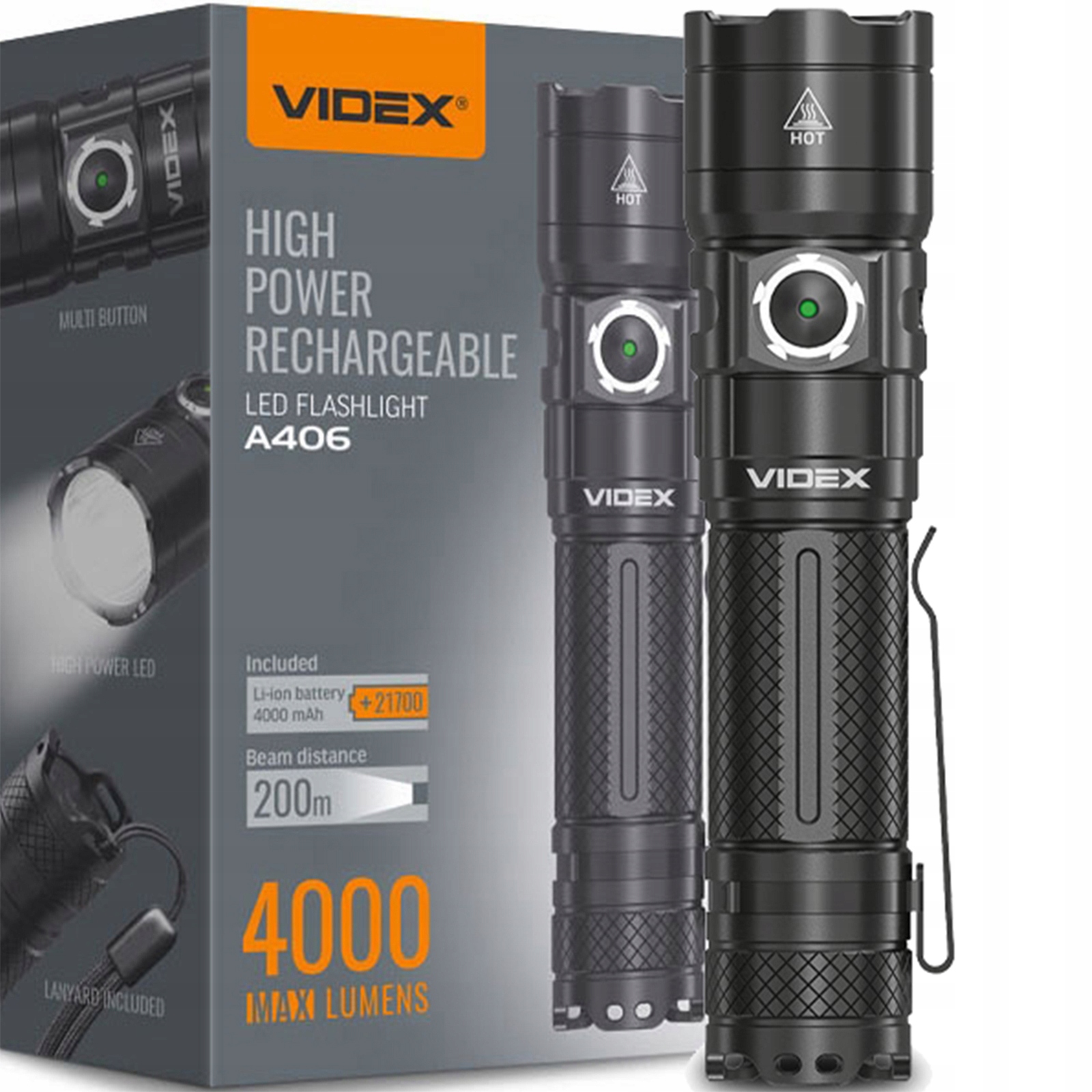 Videx-latarka VLF-A406 4000Lm 6500K Cree XHP50.2 20W Li-Ion 21700 4000mAh