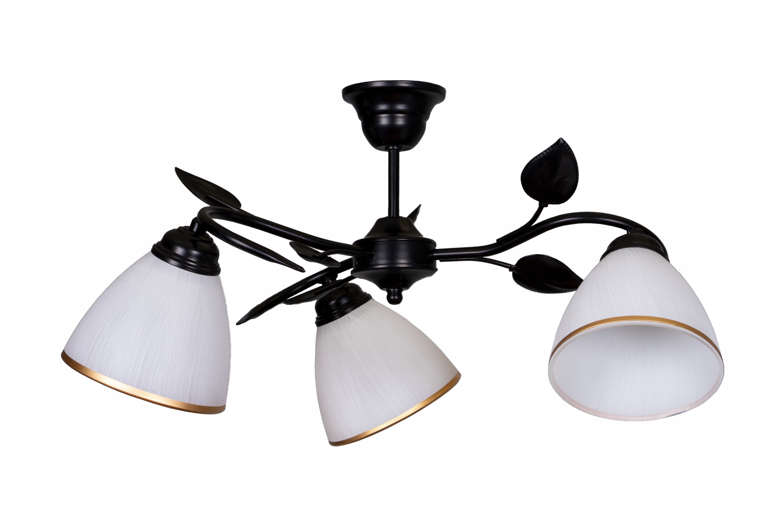 Żyrandol 3 Duży Liść III Czarny Klosz Pasek