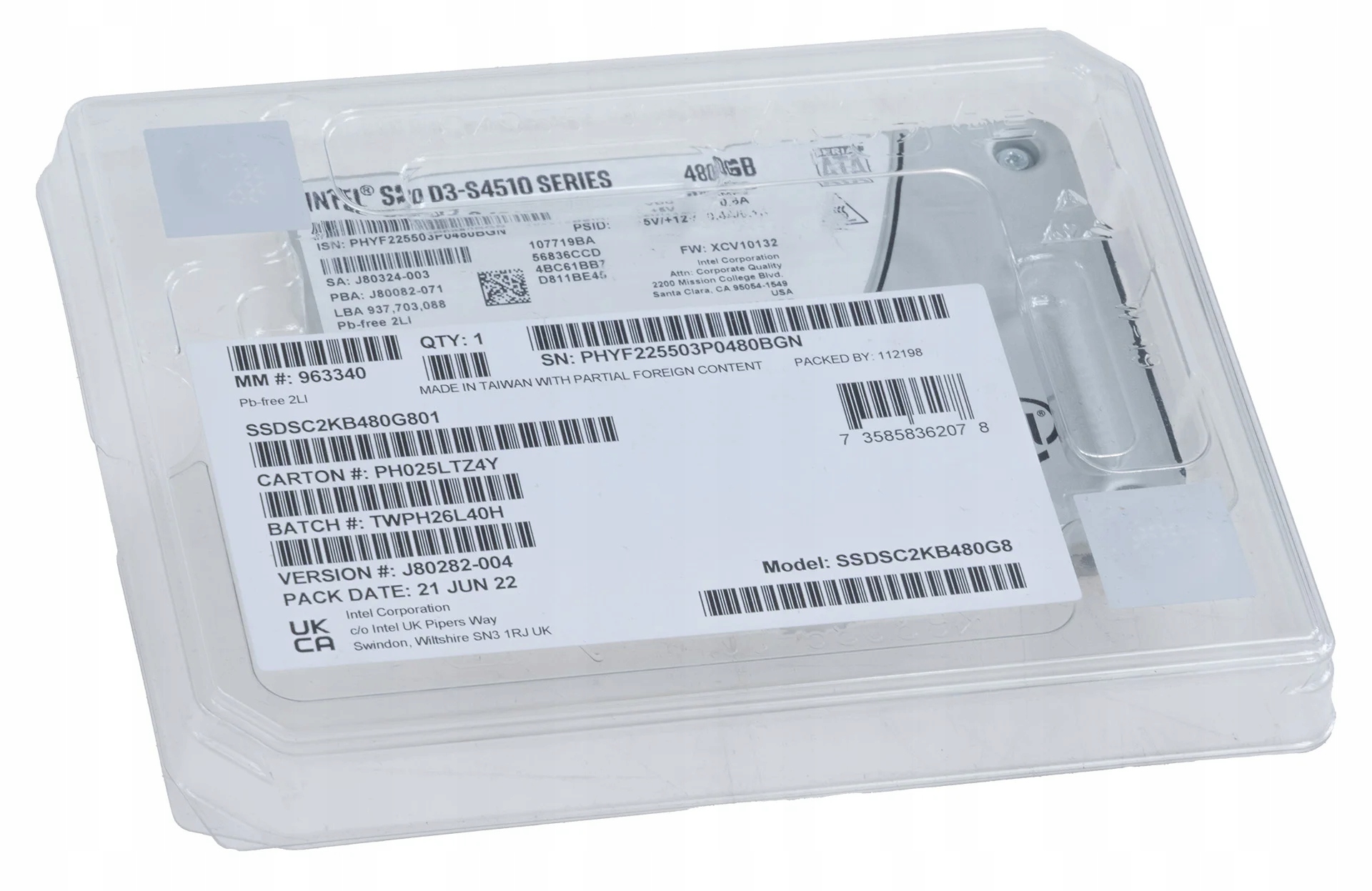 Nowy Dysk 480GB Ssd Sata 6Gbit Intel D3-S4510 SSDSC2KB480G801