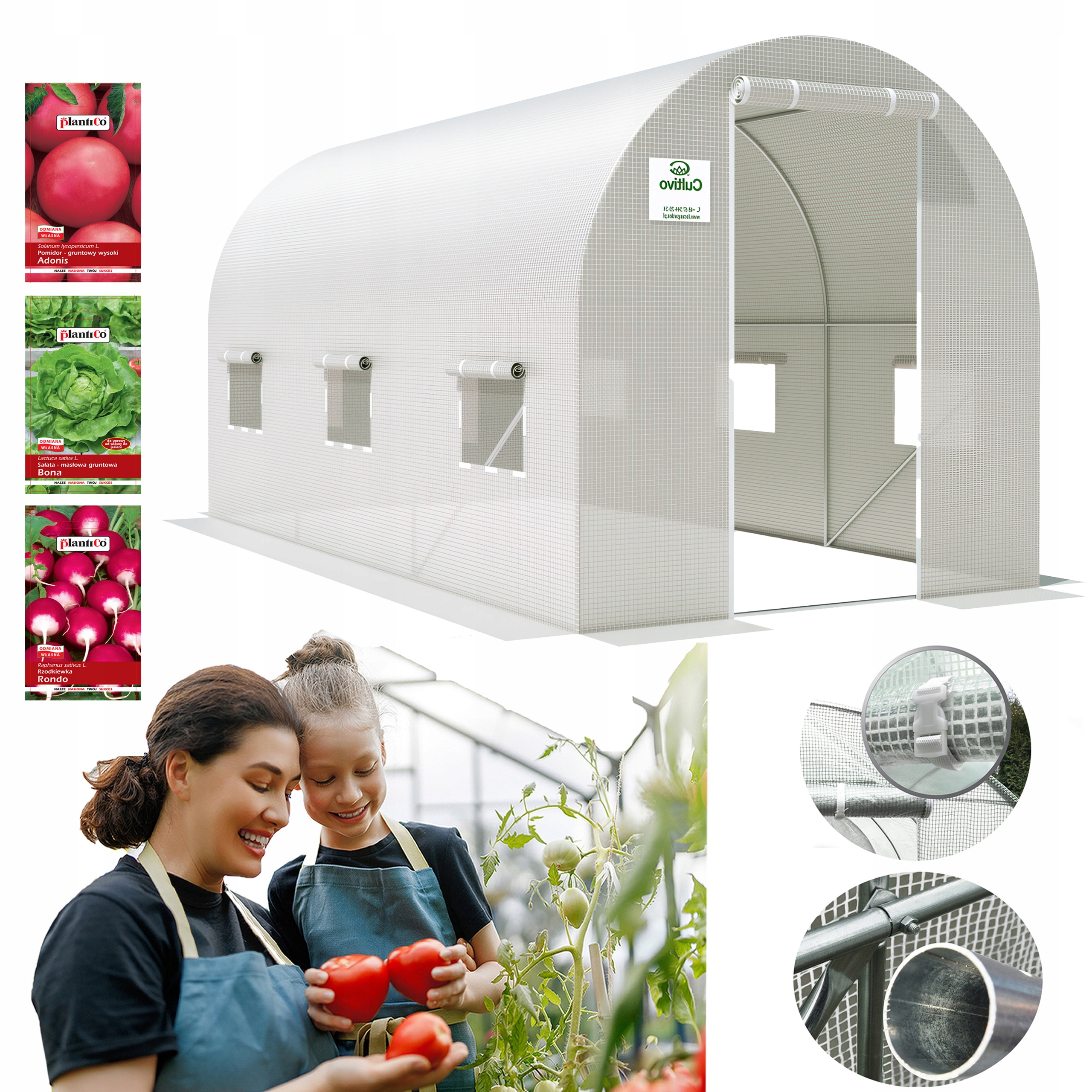 Fóliový tunel zahradní skleník 2x4x2 8m2 Bílý na zeleninu UV4 Dárek