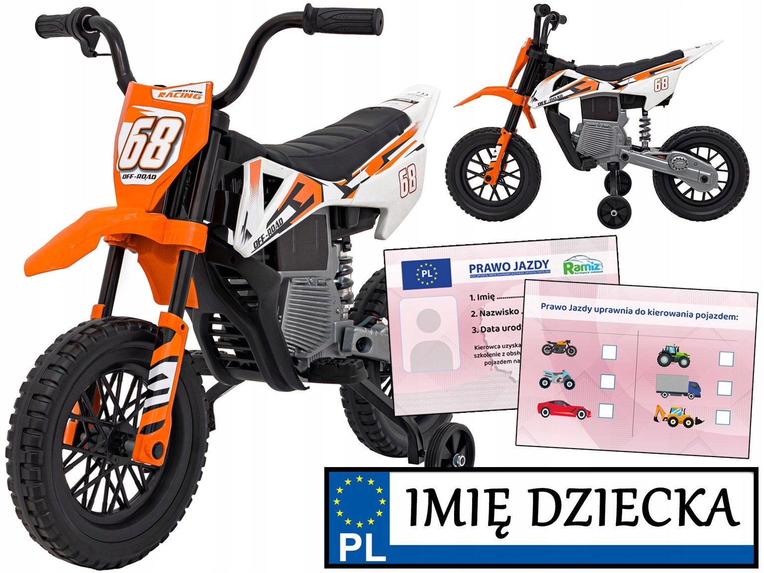motorek na akumulator dla dzieci Pantone 361C Motor Cross boczne kółka