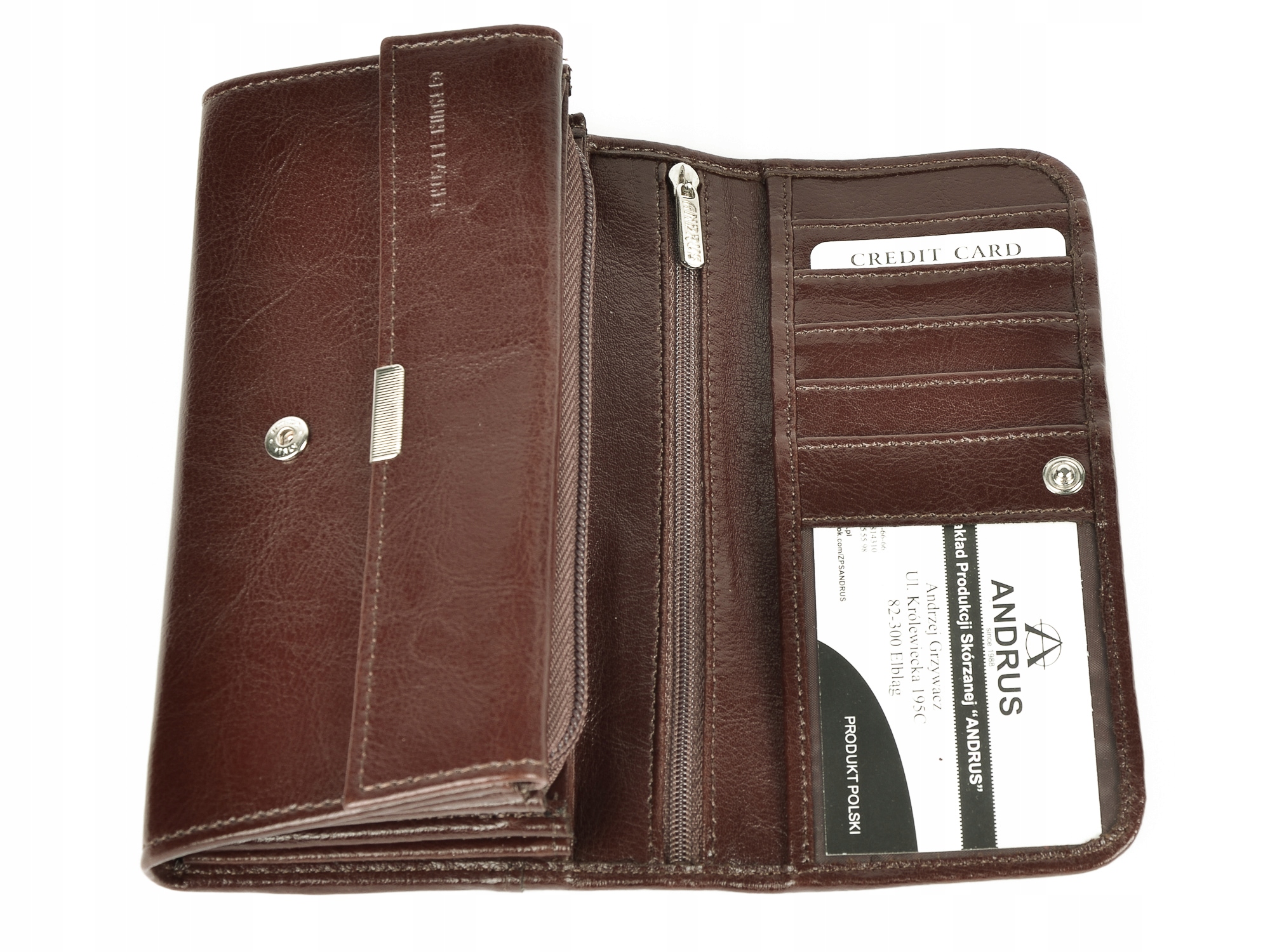 Prostorná dámská peněženka na zip Andrus přírodní kůže Tmavě Hnědá