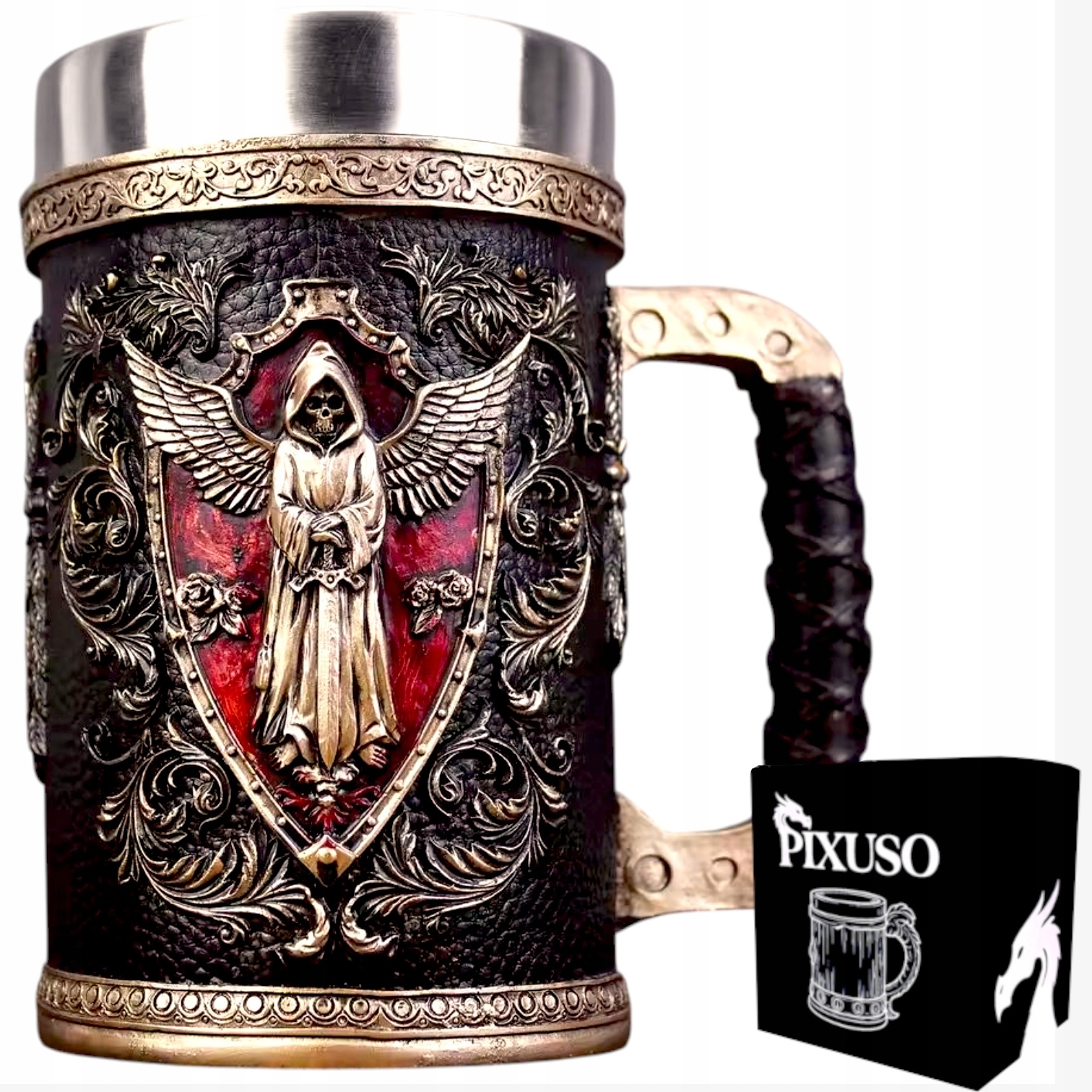 Pivní Sklenice Na Pivo Dárek Pro Něj 500 ml Lebka Dřevěný Dnd Karčma Ocel