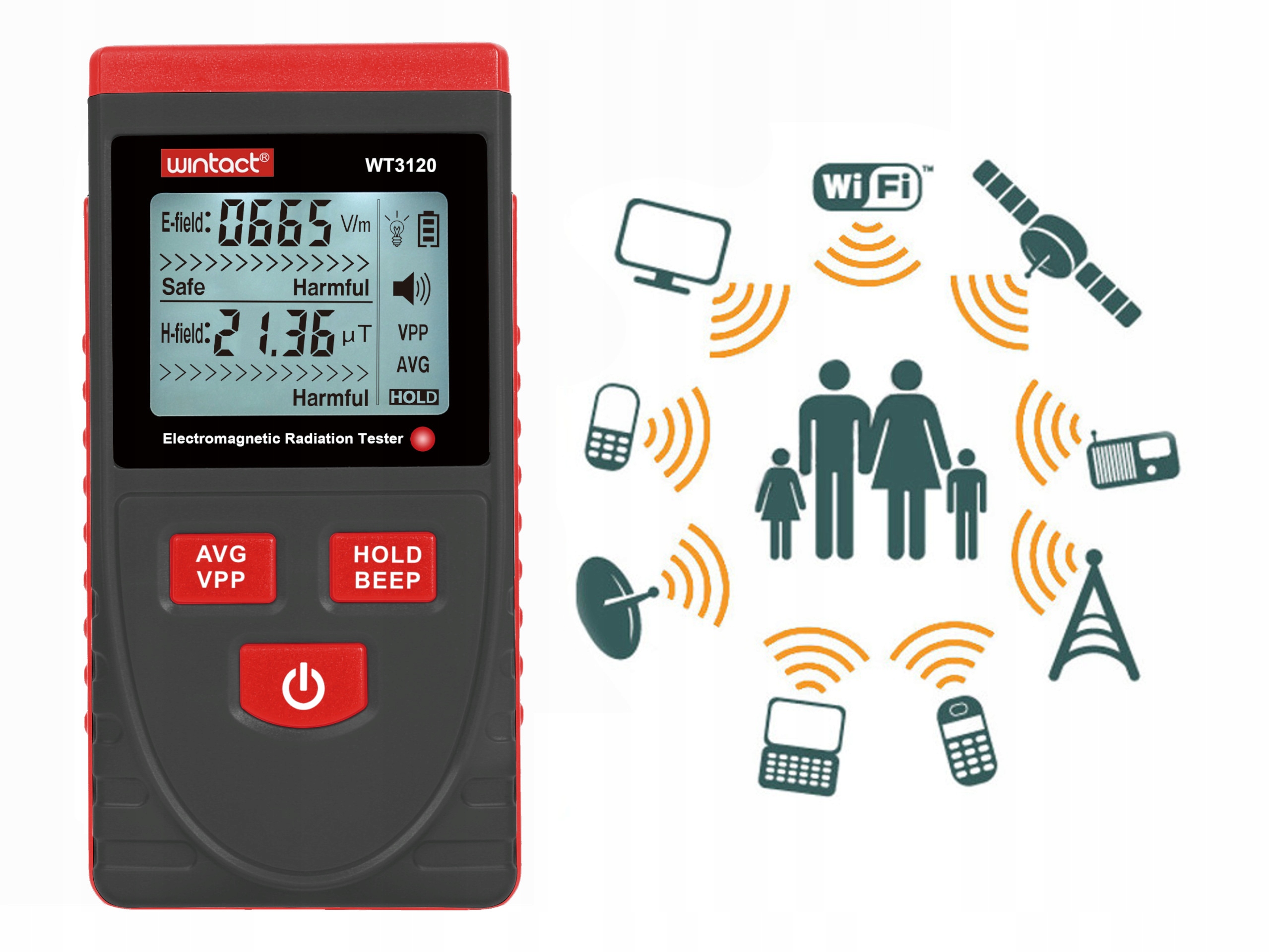 MIERNIK POLA ELEKTROMAGNETYCZNEGO TESTER FAL 100uT Model WT3120