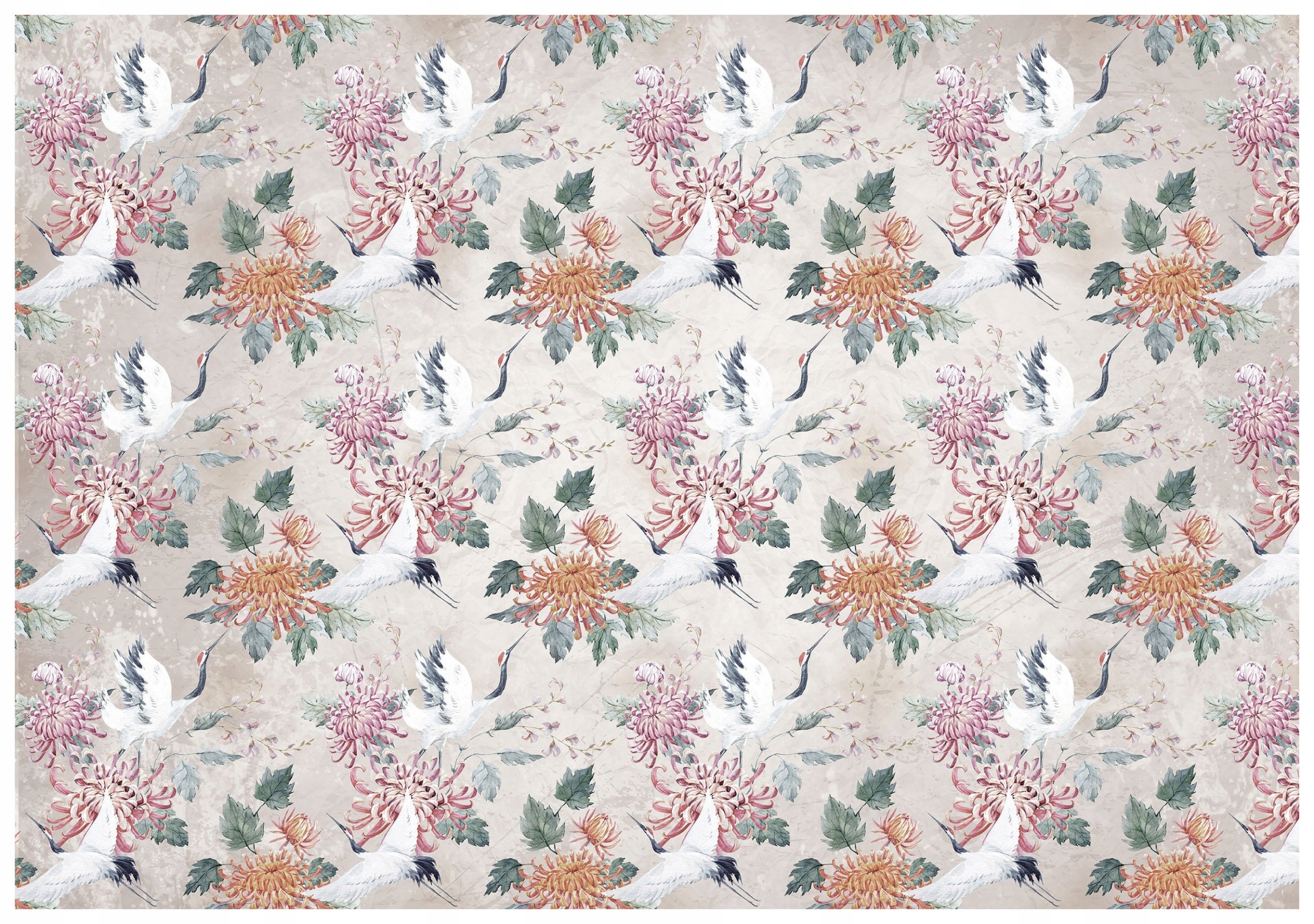 Tapeta Žeriavy s chryzantémami kvety vintage ázijský štýl 416x254 lepidlo