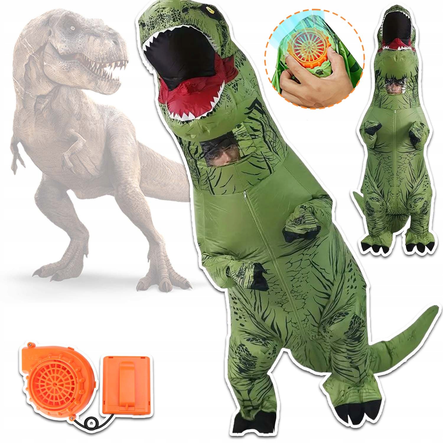 Nafukovací Kostým Dinosaura Zelený 155-190 CM Pro Tematické Akce