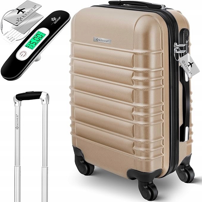 Walizka Podróżna Na Kółkach Abs Zamek Szyfrowy Złota Beżowa 84L