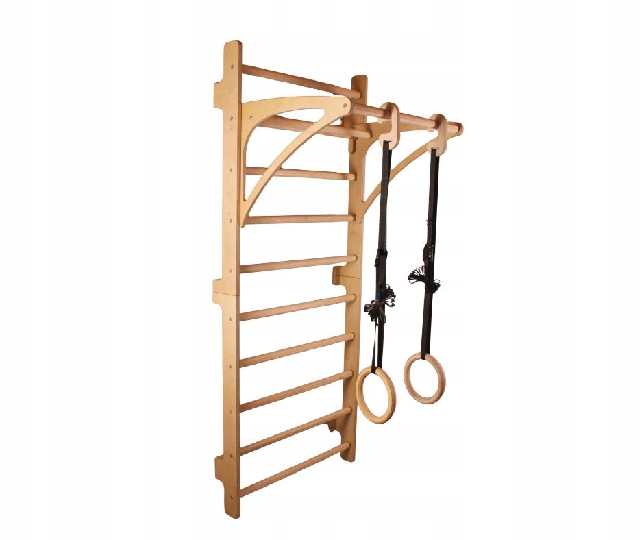 Dřevěný tréninkový gymnastický žebřík. Sada – žebřík, hrazda, kolečka