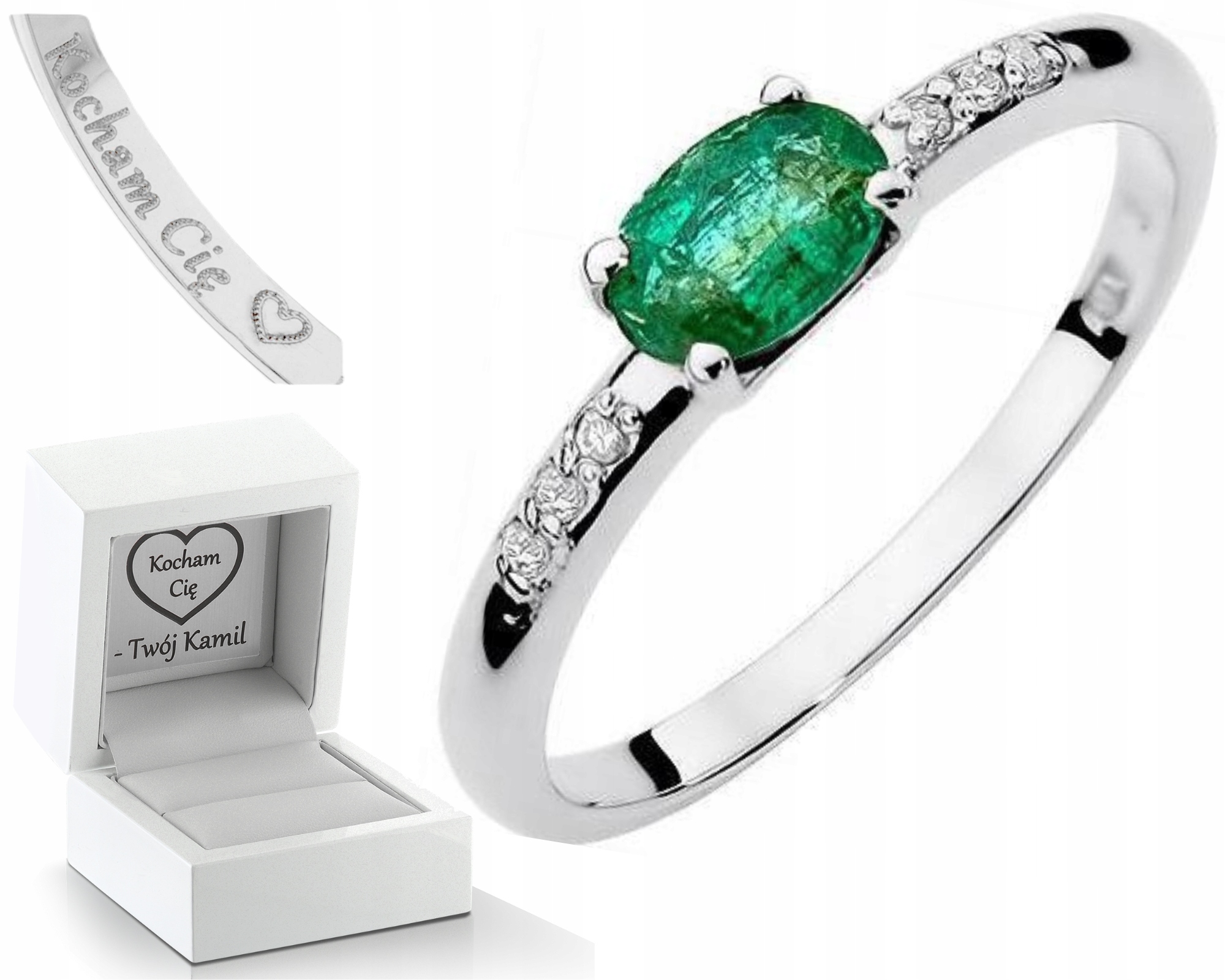 Prstýnek Smaragd A Brilianty Bílé Zlato 0,585