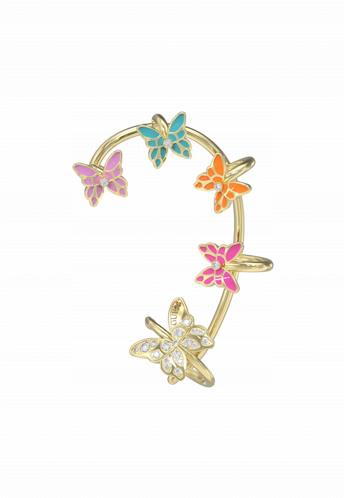 Náušnice/náušnice levá Guess Chrysalis Barevní motýli Zirkony Ocel