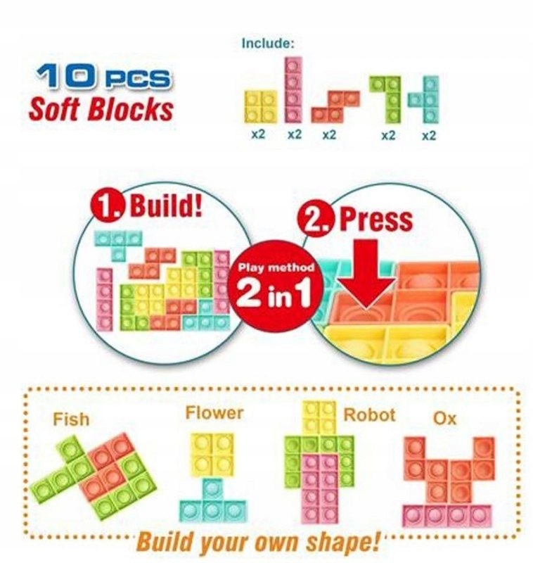 Gra TETRIS silikonowe klocki PUSH POP BUBBLE Rodzaj gniotki