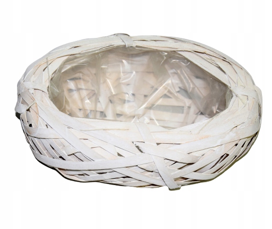 DREWNIANA DONICZKA PLECIONA BIAŁA 21x26x8 CM