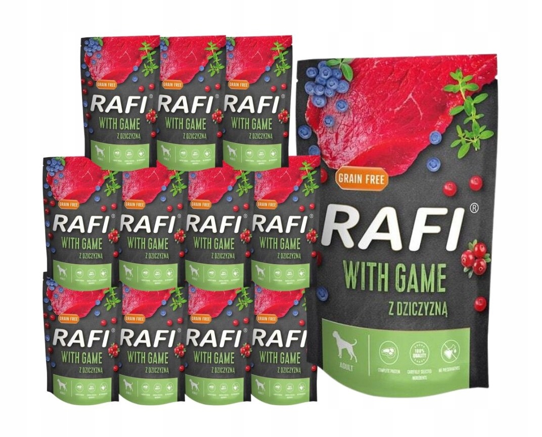 Levně Rafi vlhké krmivo pro psy se zvěřinou, sáček 12 x 500 g Dolina Noteci