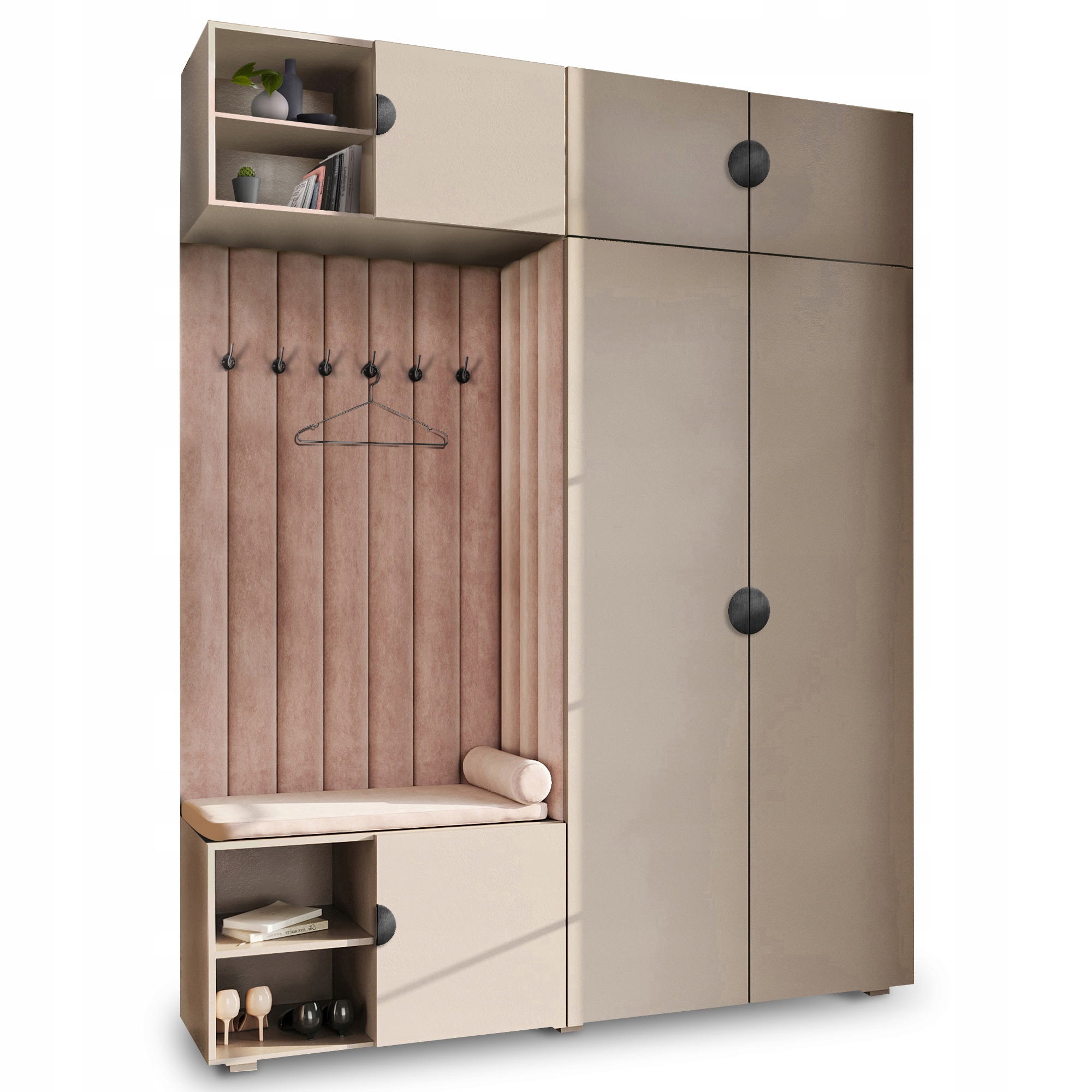 Šatní Skříň Do Předsíně Se Závěsným Sedákem A Nástavcem, Béžová, Černá, 60